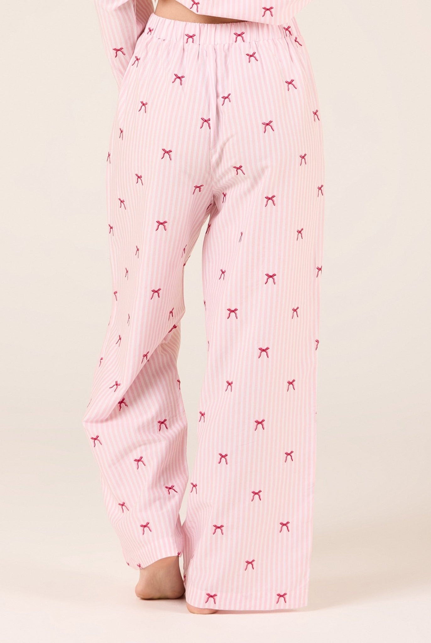 Cotton Poplin Pants in Bow with Elastic Waist - shopaleena