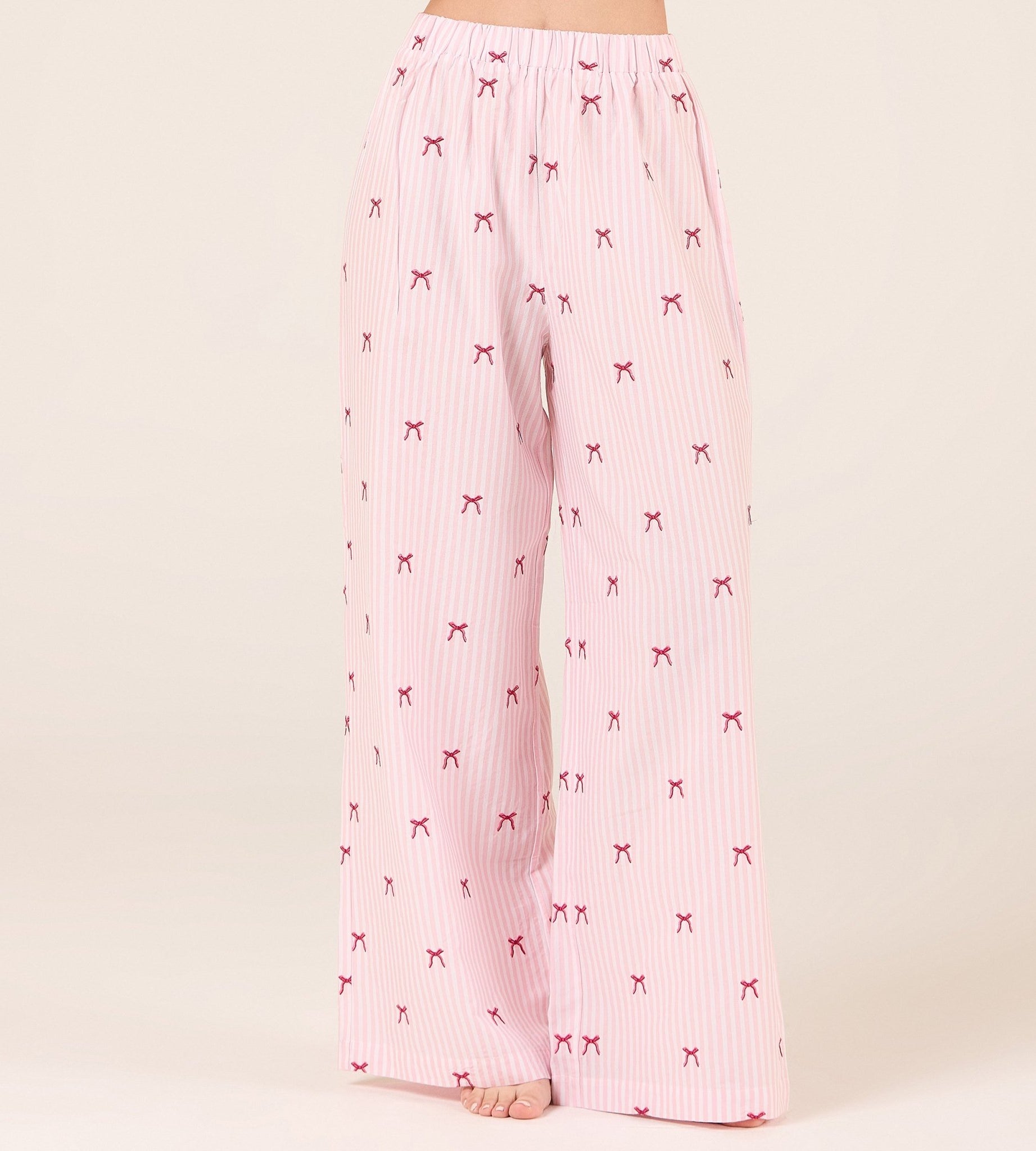 Cotton Poplin Pants in Bow with Elastic Waist - shopaleena