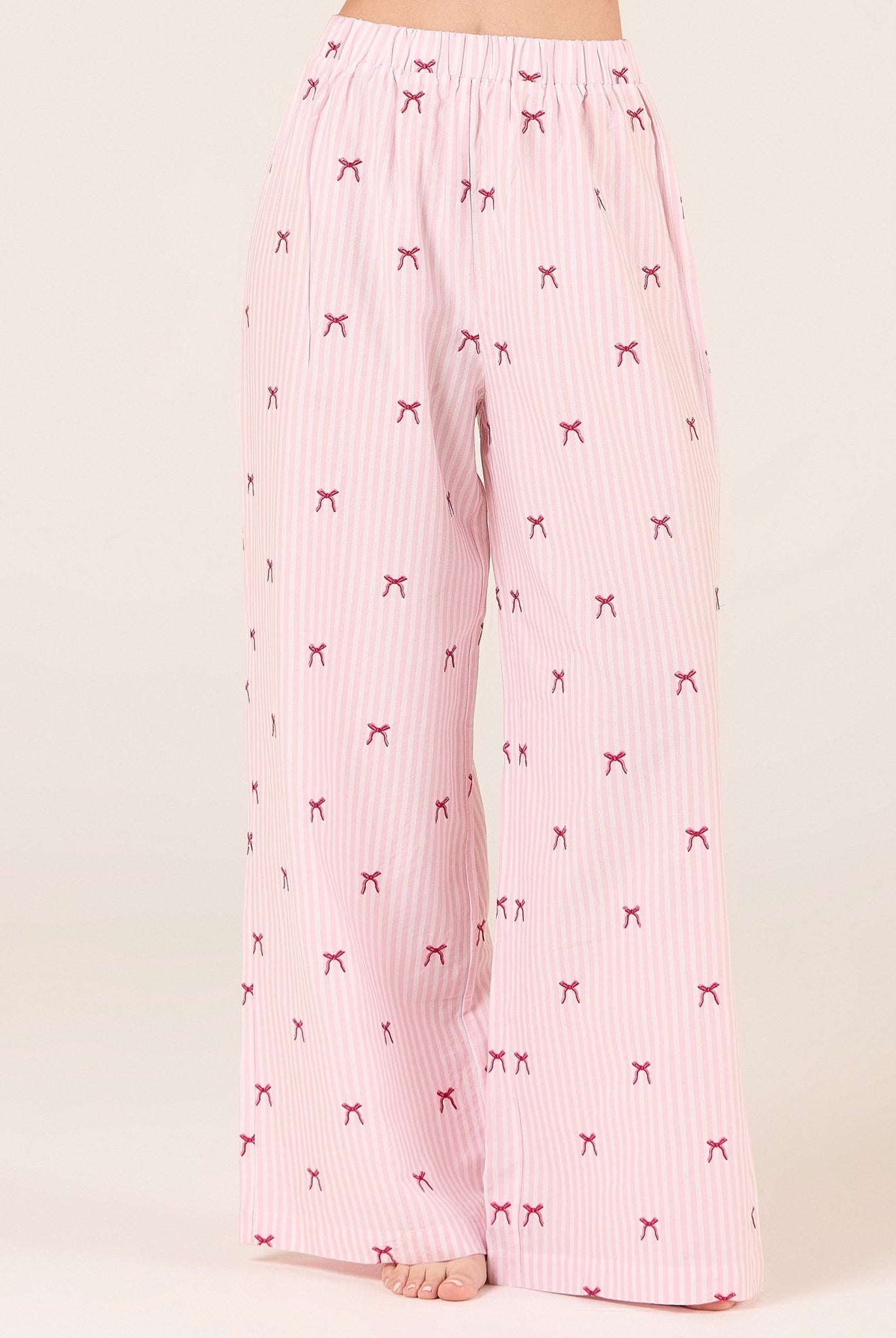 Cotton Poplin Pants in Bow with Elastic Waist - shopaleena