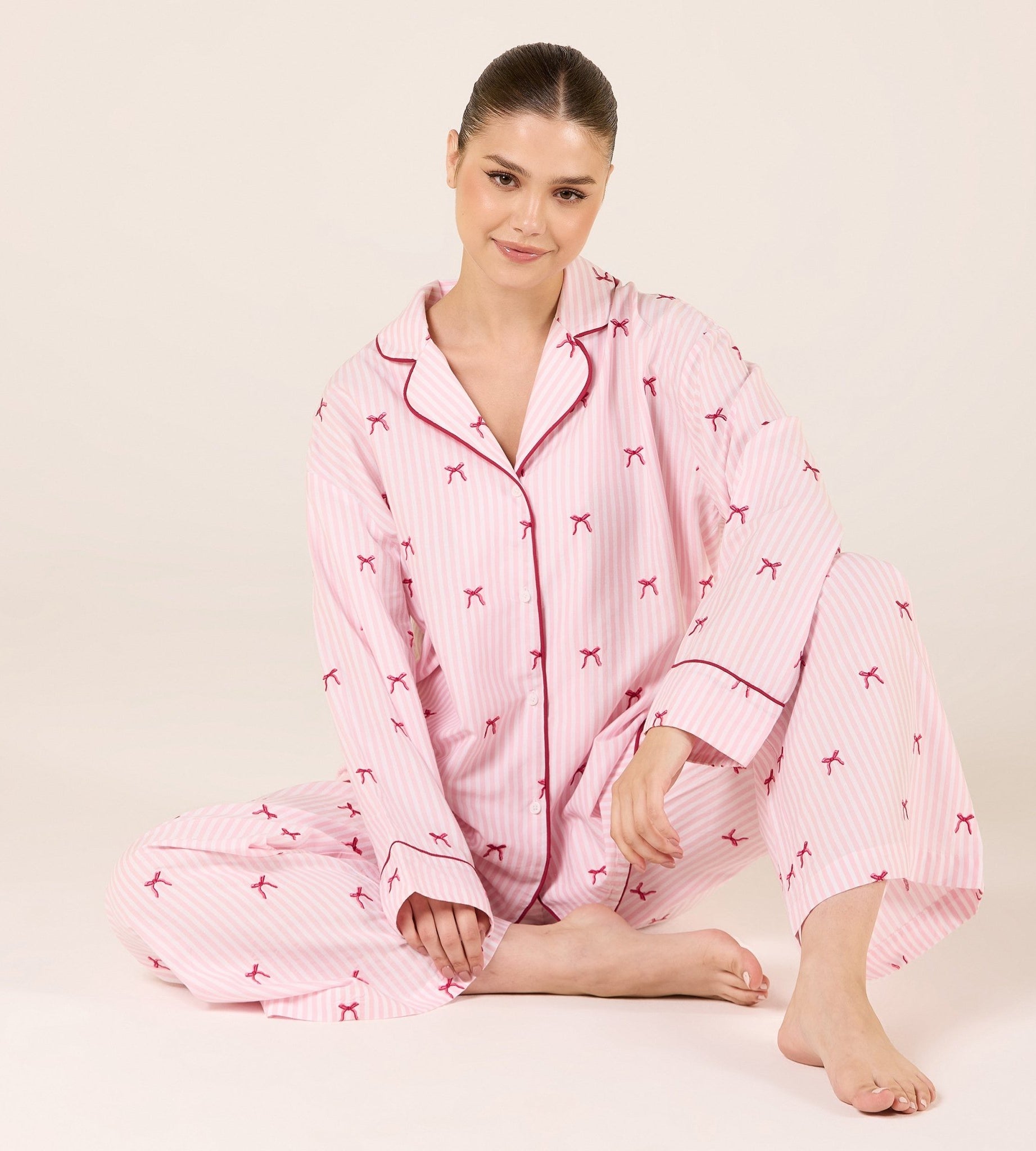 Cotton Poplin Pants in Bow with Elastic Waist - shopaleena