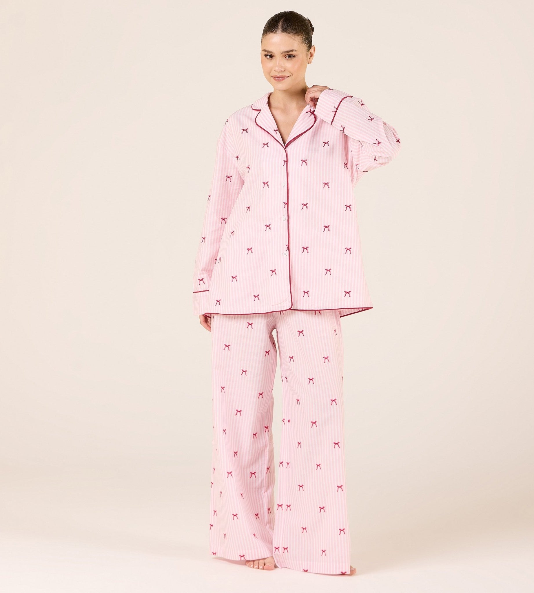 Cotton Poplin Pants in Bow with Elastic Waist - shopaleena