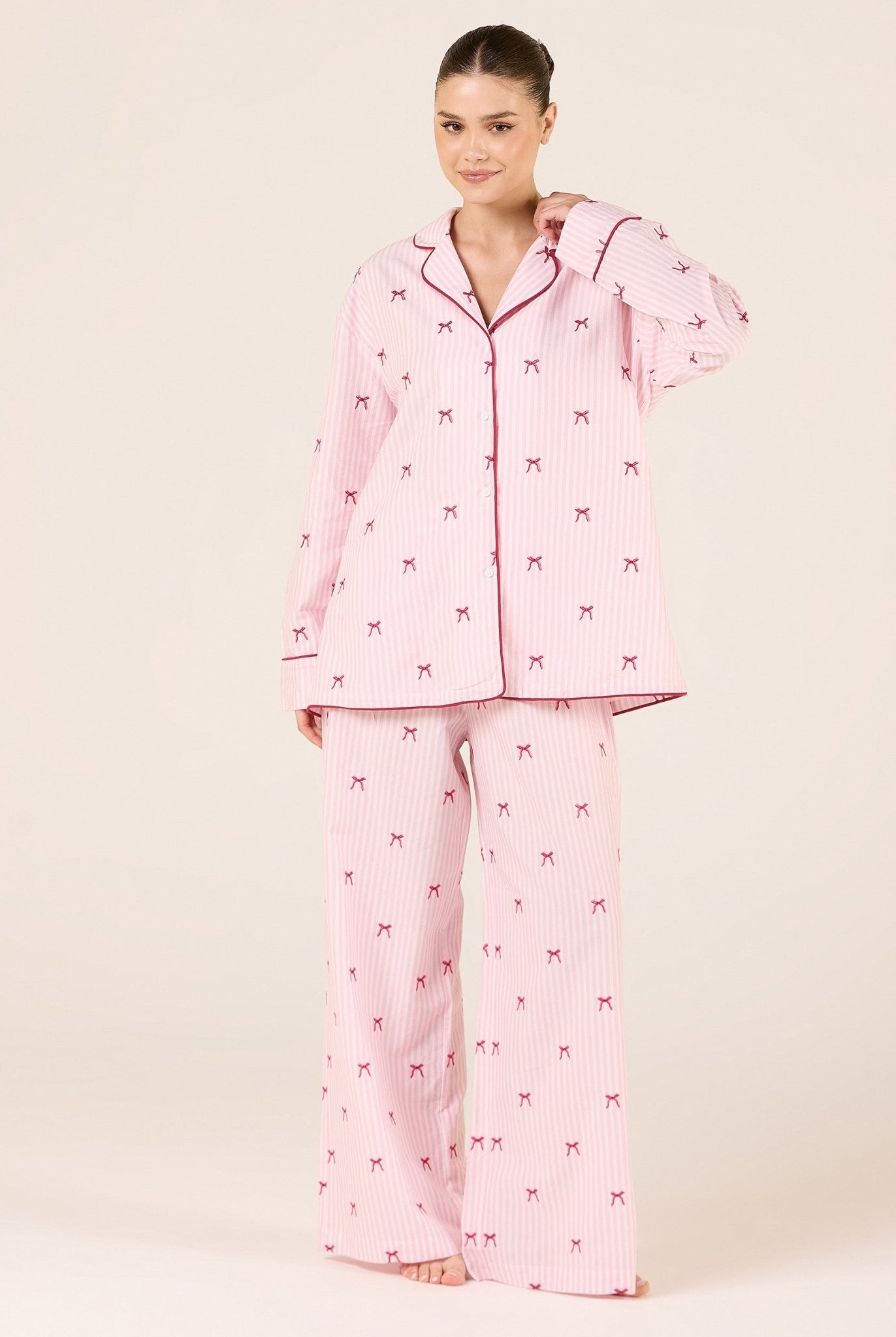 Cotton Poplin Pants in Bow with Elastic Waist - shopaleena