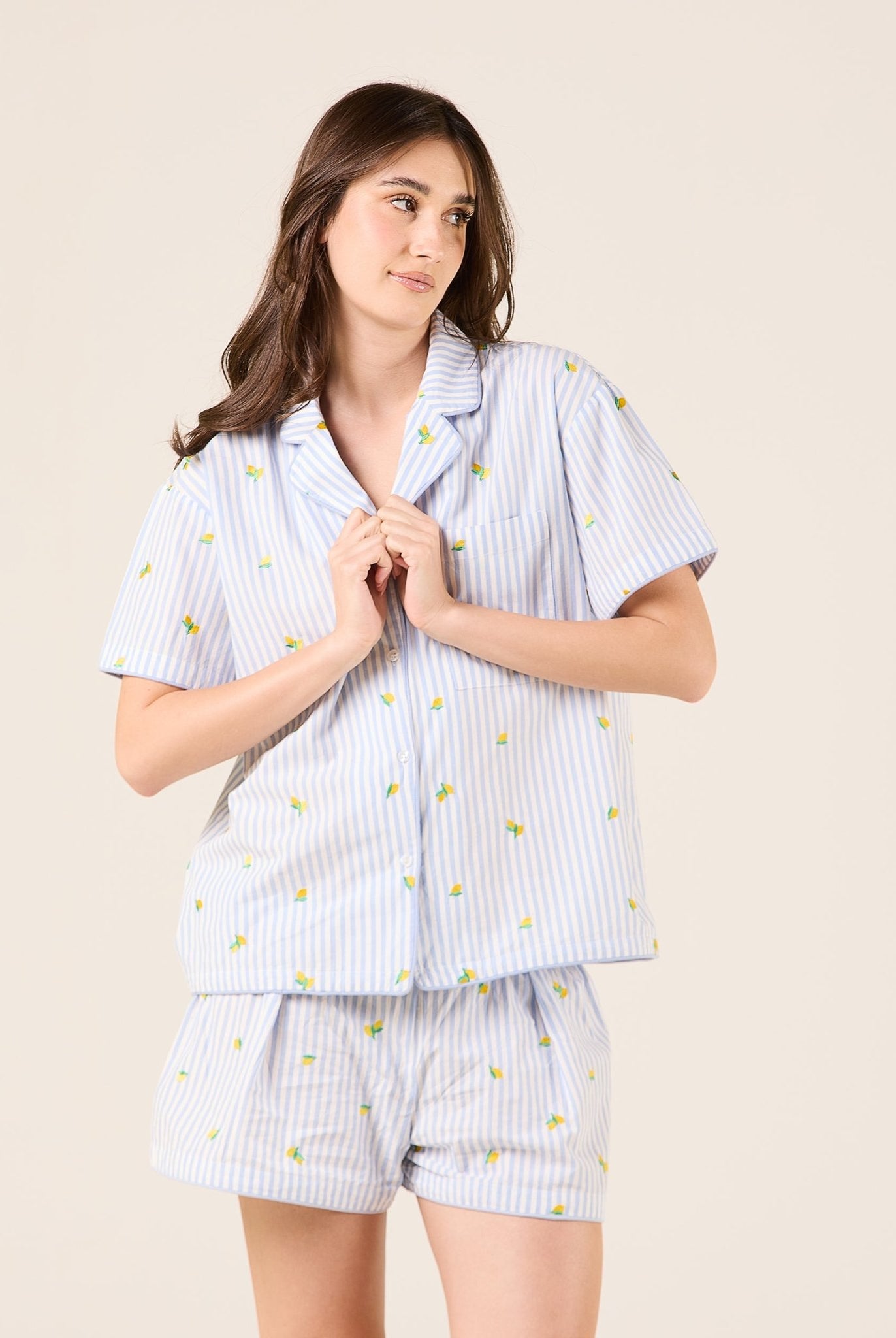 Cotton Poplin Stripe Shirt in Lemon - shopaleena