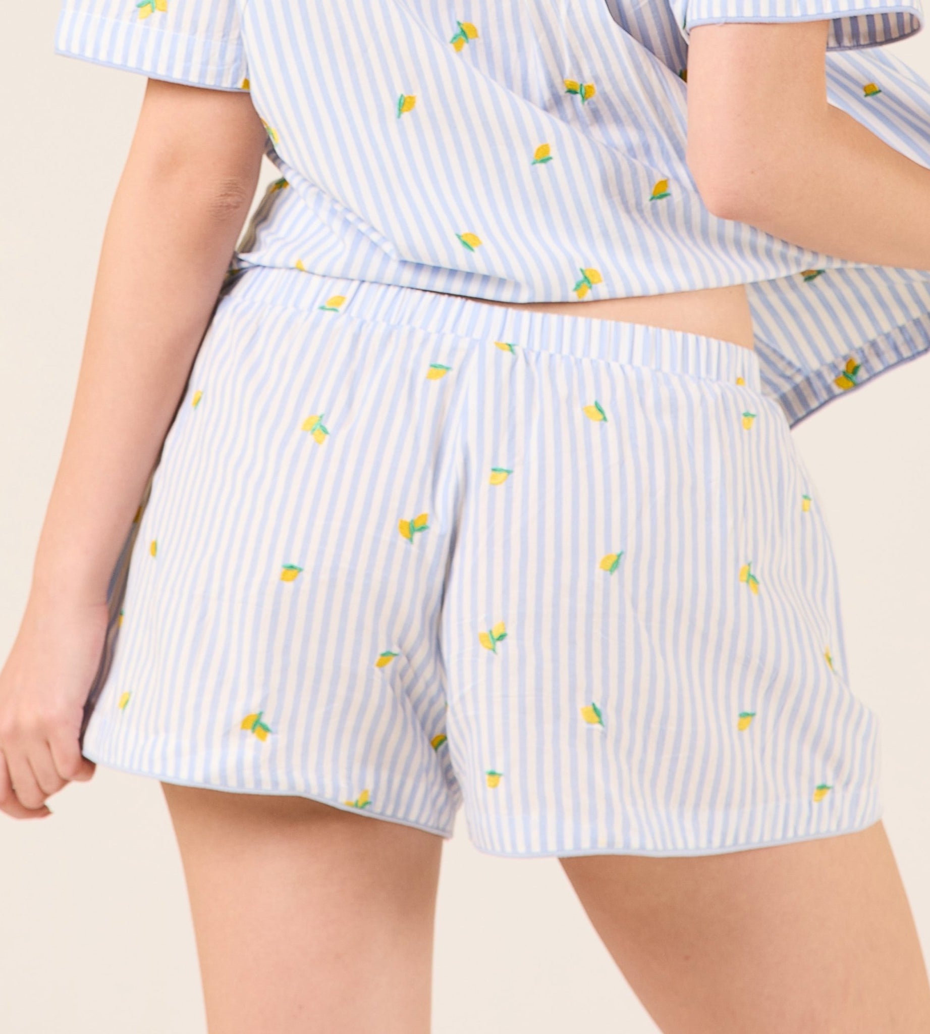 Cotton Poplin Stripe Shorts in Lemon - shopaleena