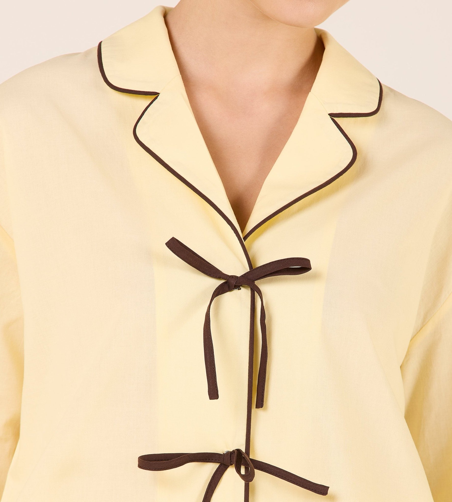 Cotton Shirt with Front Bows - shopaleena
