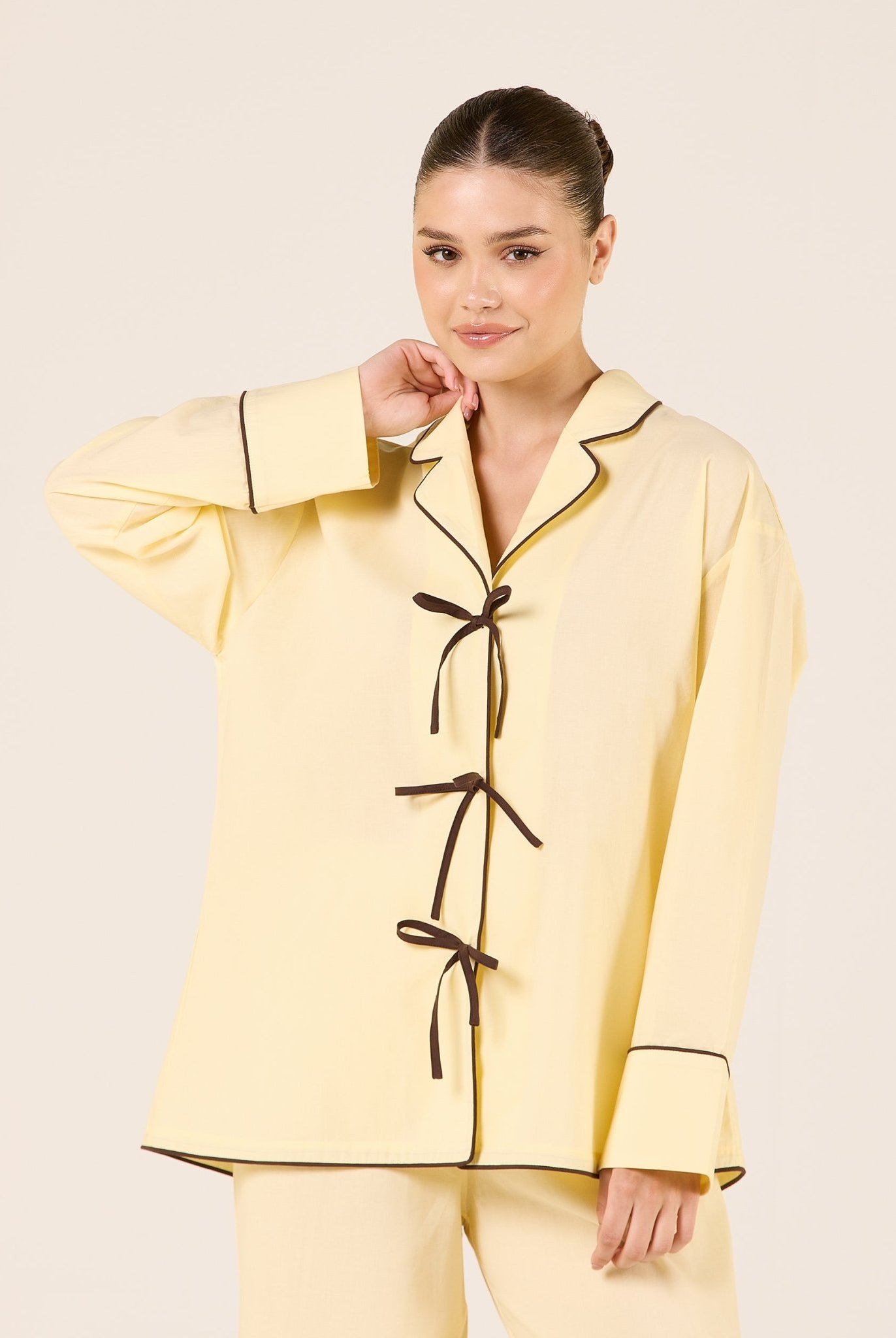Cotton Shirt with Front Bows - shopaleena