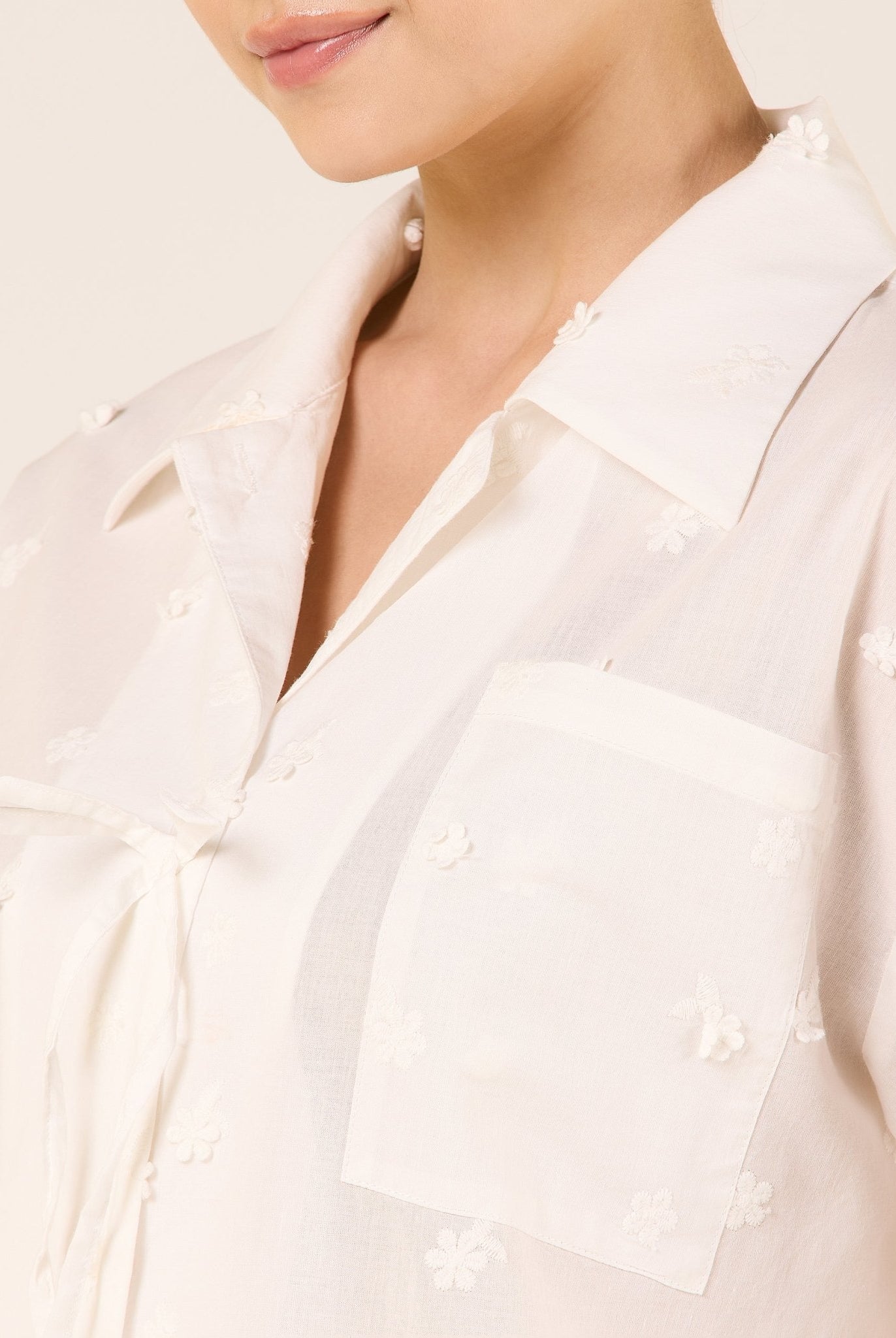 Cotton Shirt with Ribbon Details - shopaleena