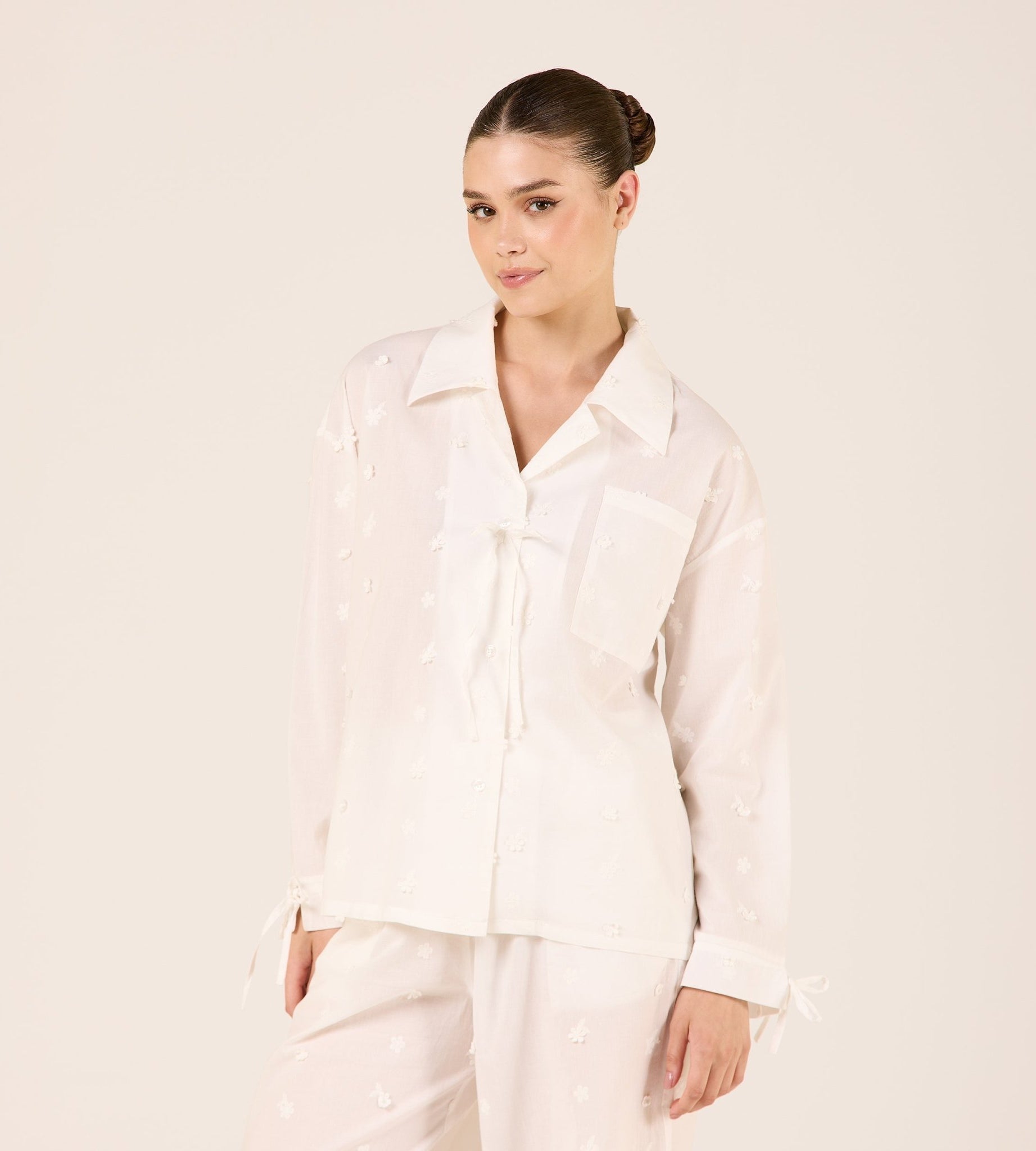 Cotton Shirt with Ribbon Details - shopaleena