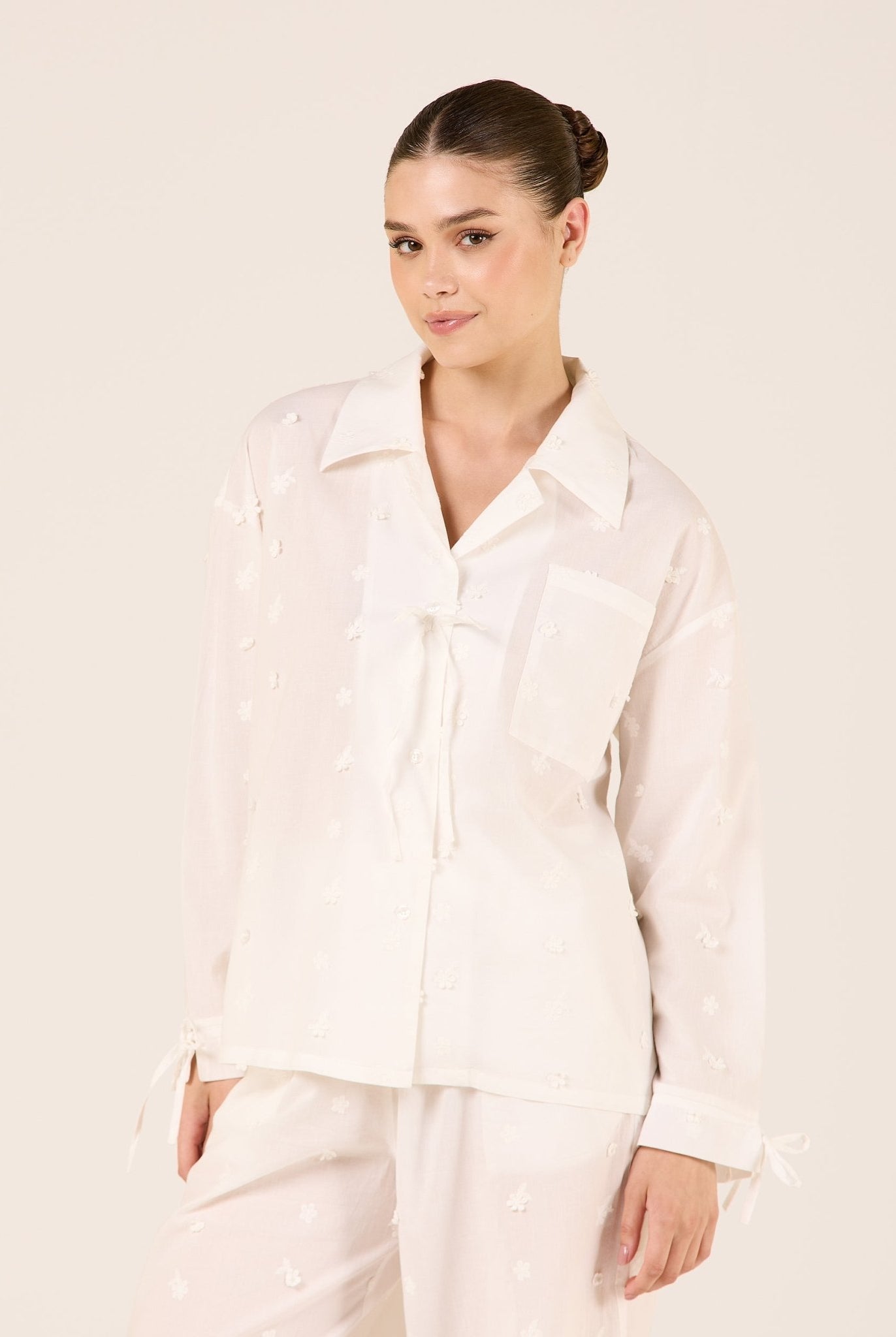 Cotton Shirt with Ribbon Details - shopaleena