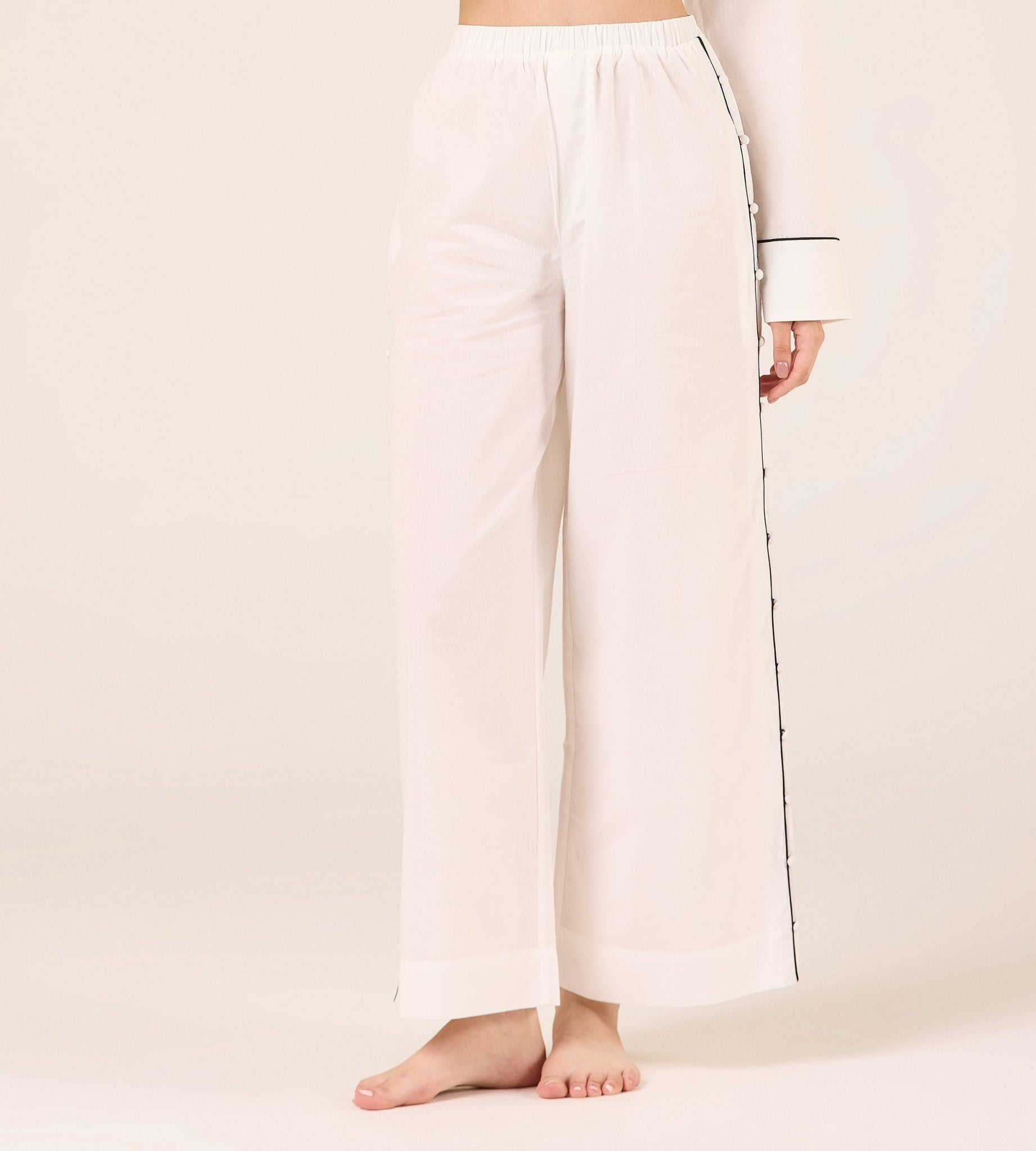 Cotton Side Button Elastic Waist Pants - shopaleena
