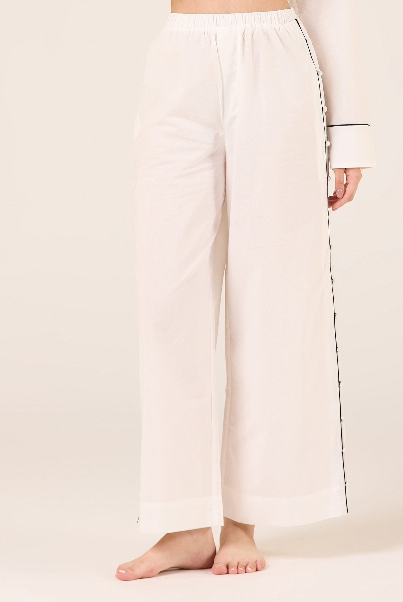 Cotton Side Button Elastic Waist Pants - shopaleena