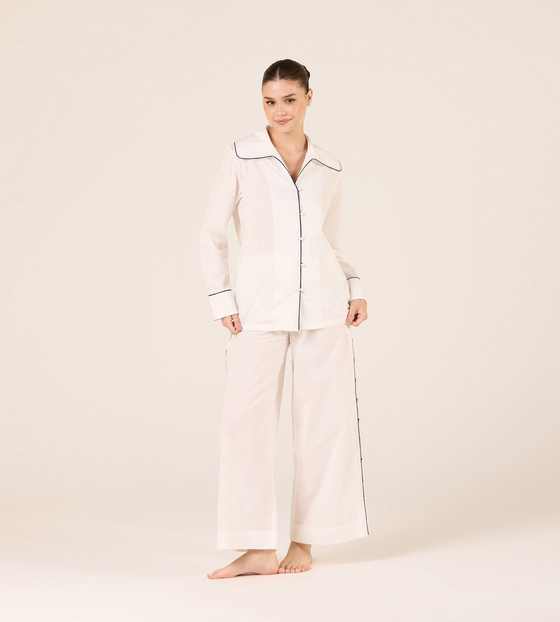 Cotton Side Button Elastic Waist Pants - shopaleena