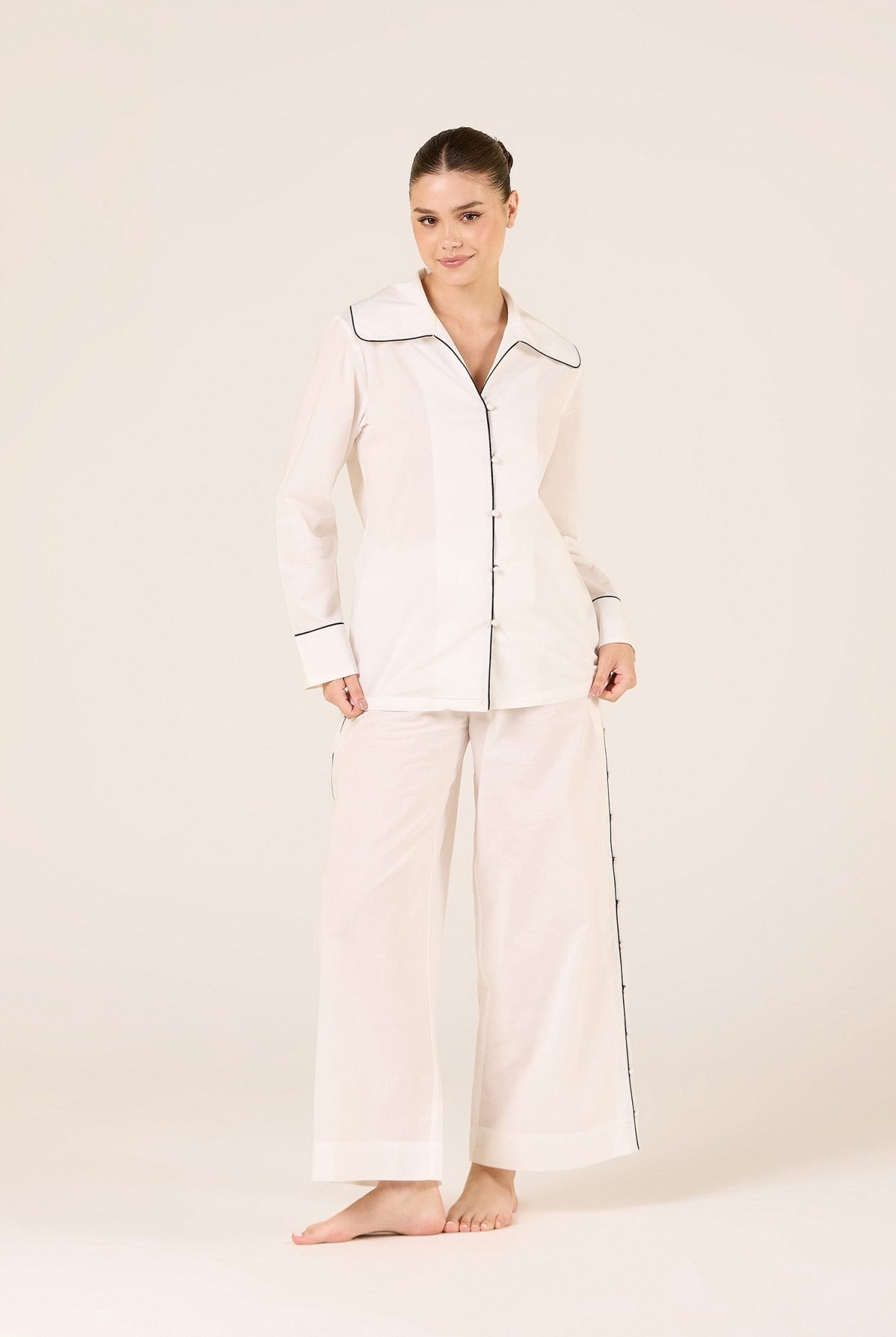 Cotton Side Button Elastic Waist Pants - shopaleena