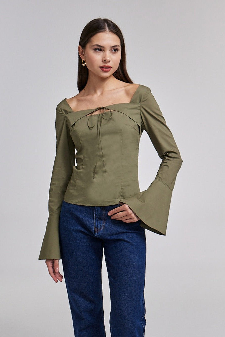 Cotton Square Neck Long Sleeve Top - shopaleena