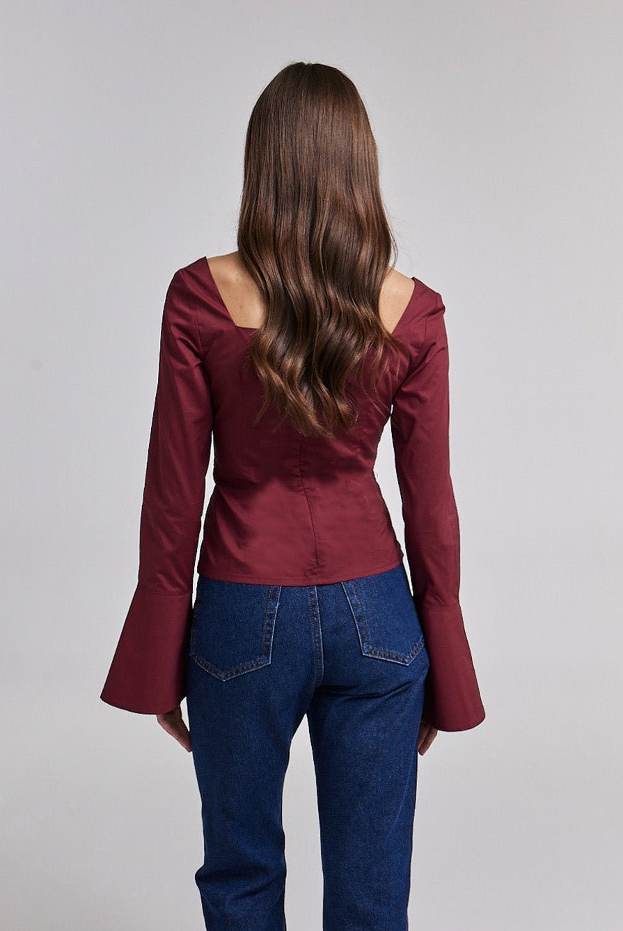 Cotton Square Neck Long Sleeve Top - shopaleena