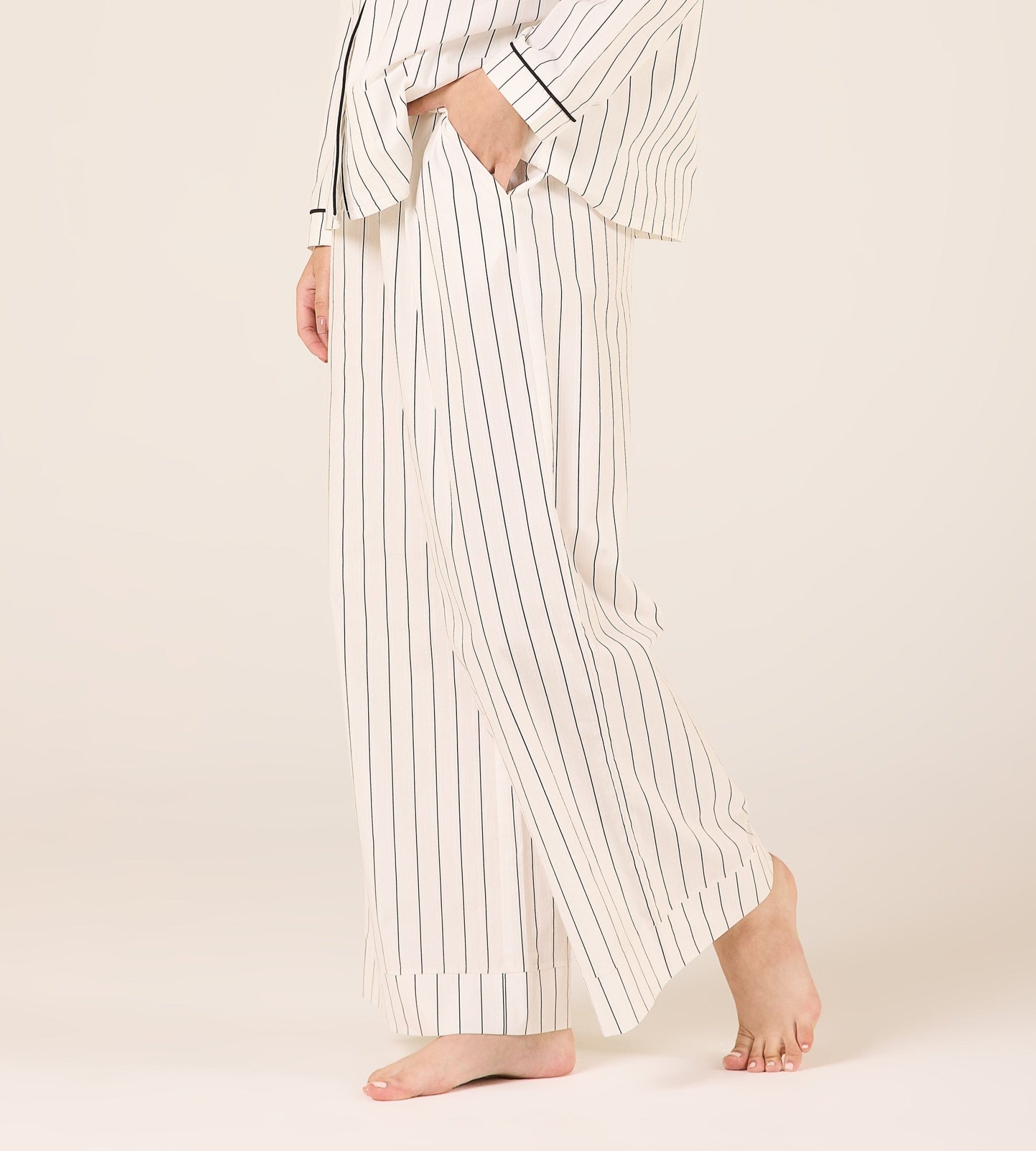 Cotton Stripe Elastic Waist Pants - shopaleena