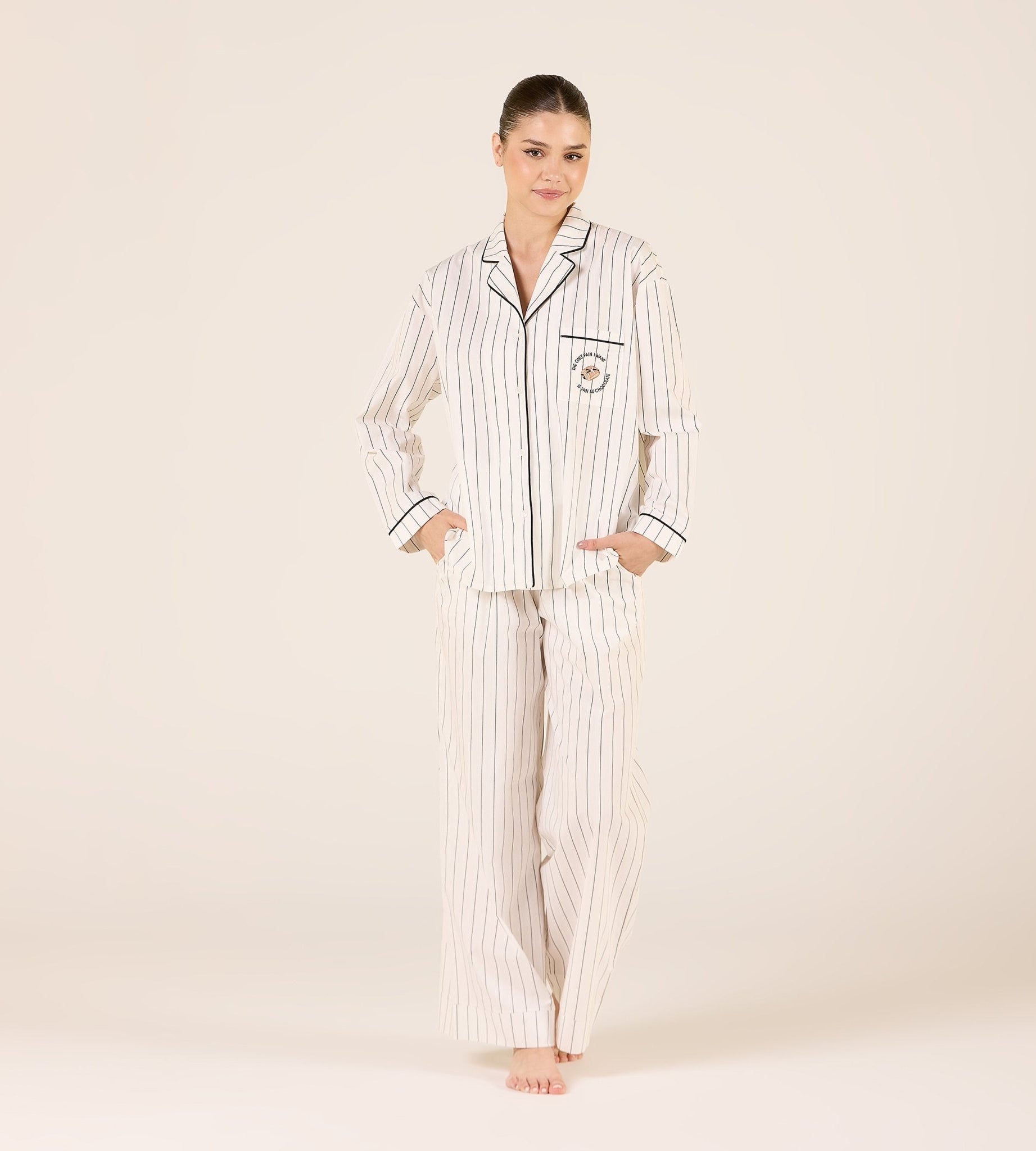 Cotton Stripe Elastic Waist Pants - shopaleena