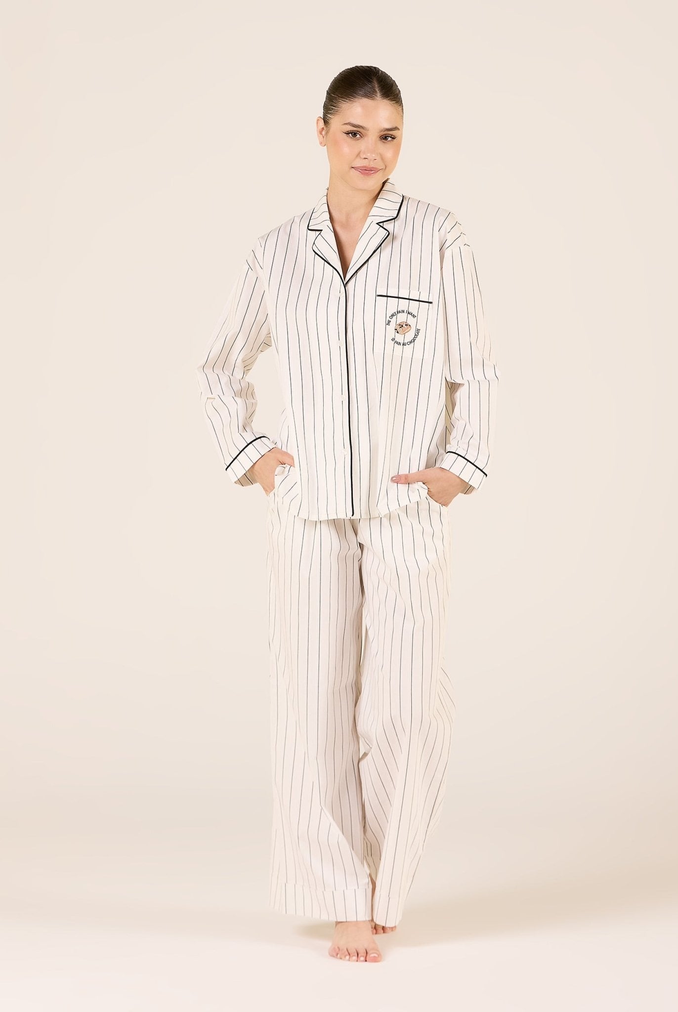 Cotton Stripe Elastic Waist Pants - shopaleena