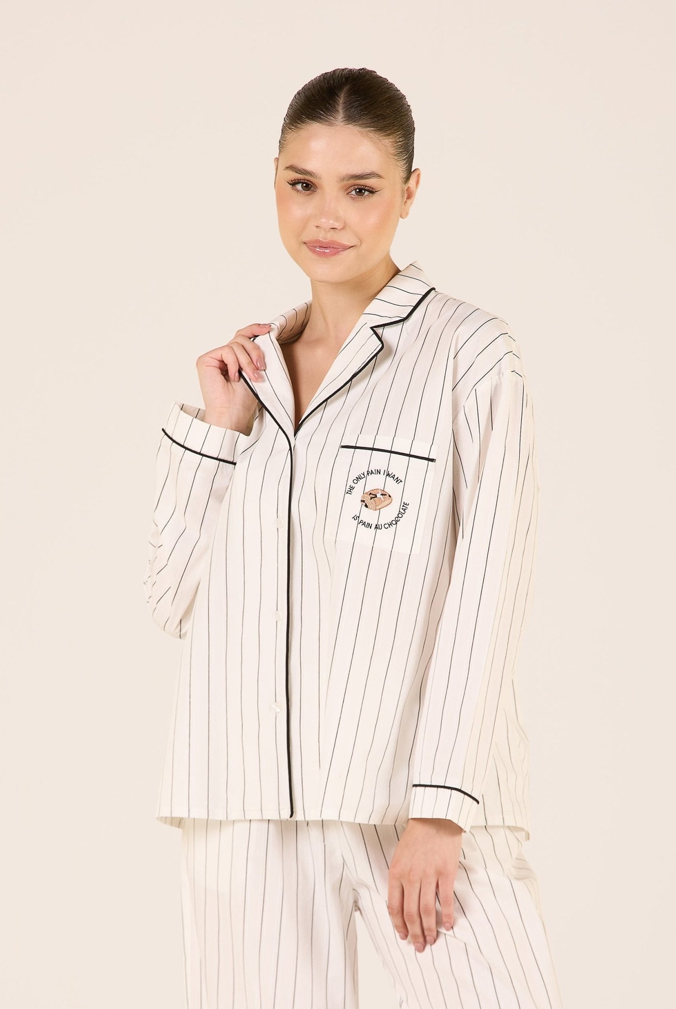 Cotton Stripe Shirt with Embroidered Pocket - shopaleena