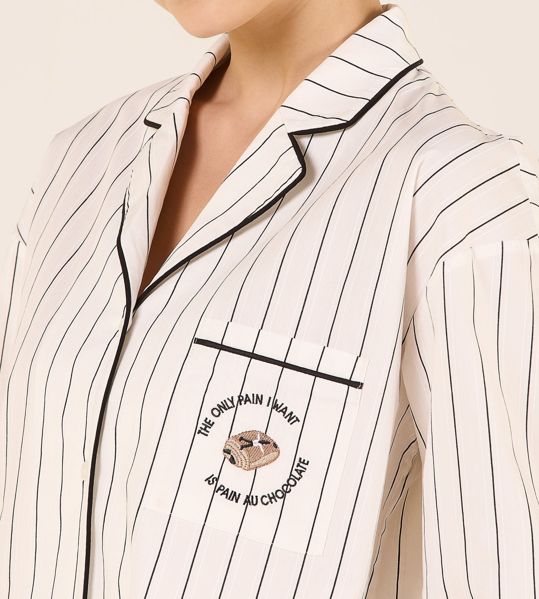 Cotton Stripe Shirt with Embroidered Pocket - shopaleena