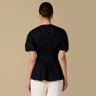 Cotton V - Neck Pleated Top with Short Sleeves - shopaleena