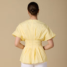 Cotton V - Neck Pleated Top with Short Sleeves - shopaleena