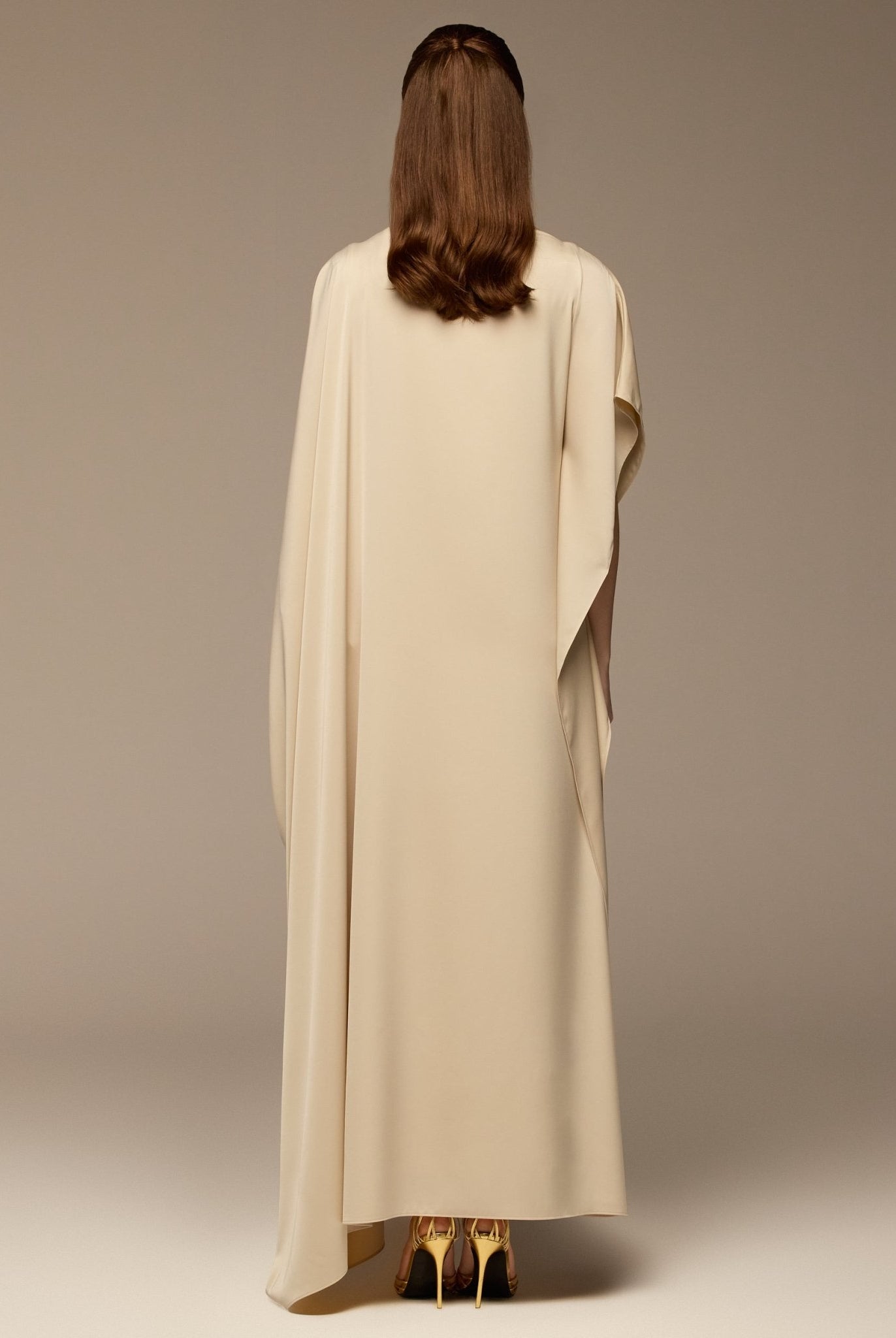 Cream Satin Cape Drape Kaftan - shopaleena