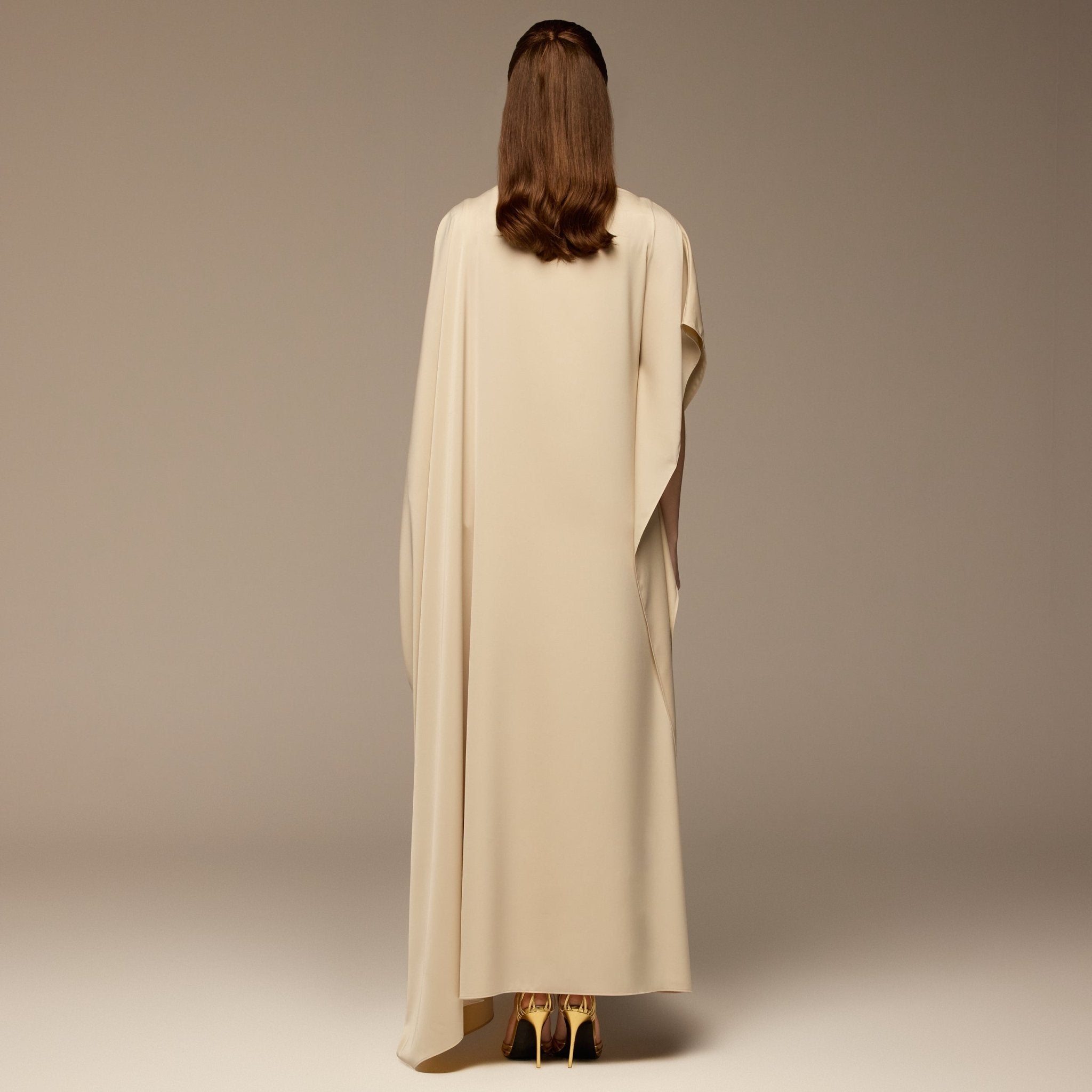 Cream Satin Cape Drape Kaftan - shopaleena