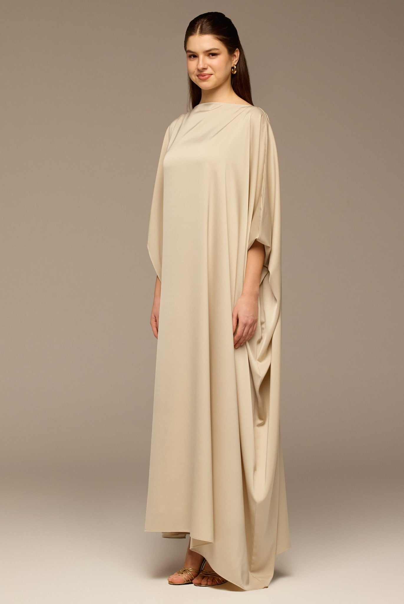 Cream Satin Cape Drape Kaftan - shopaleena