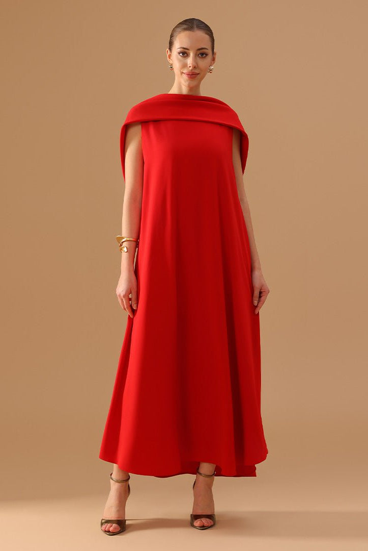 Crepe Cape - Collar Sleeveless Dress - shopaleena