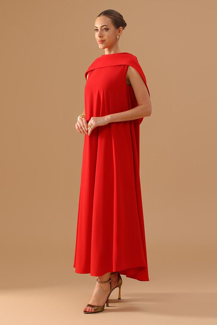 Crepe Cape - Collar Sleeveless Dress - shopaleena