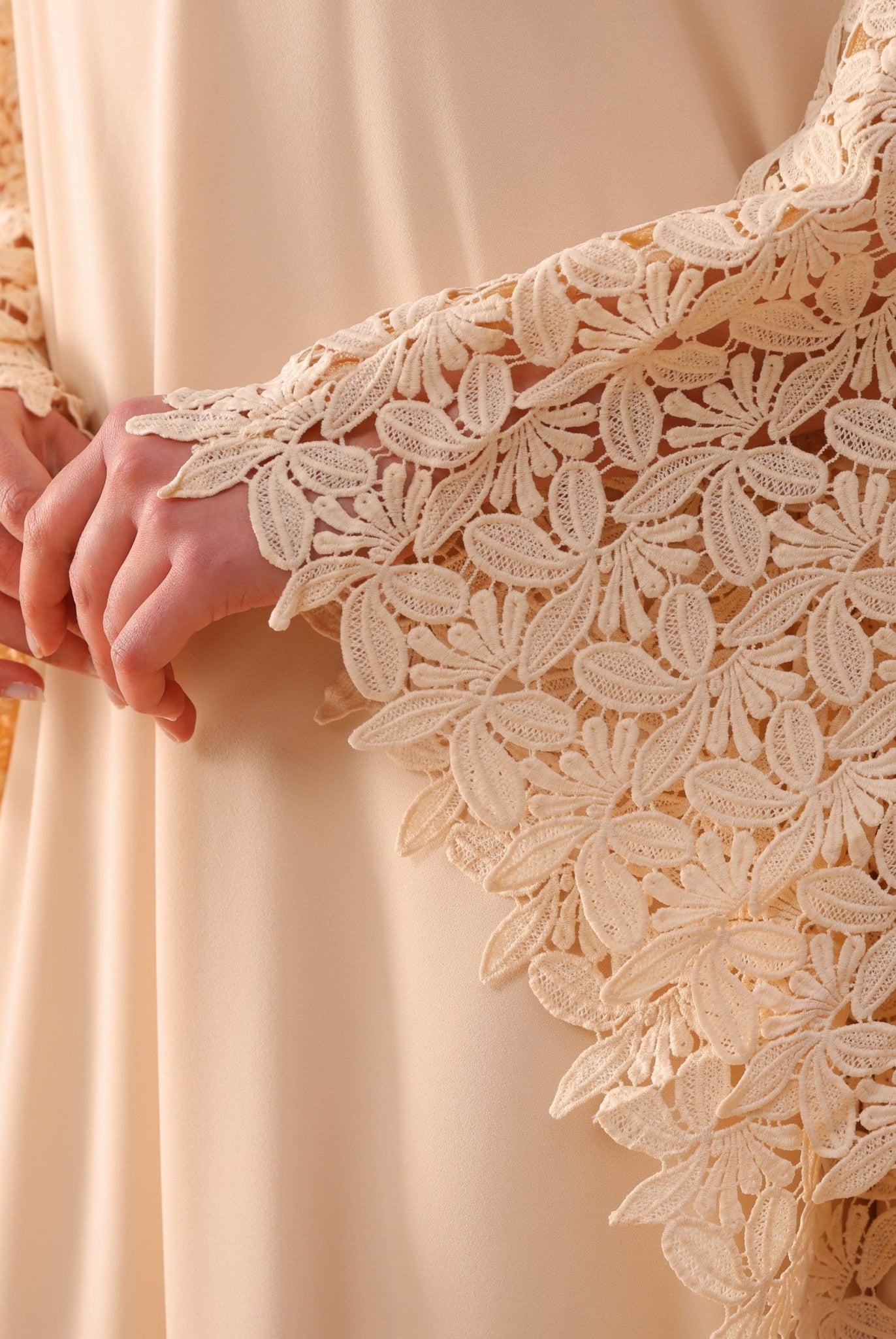 Crepe Kaftan with Lace Embellished Sleeves - shopaleena