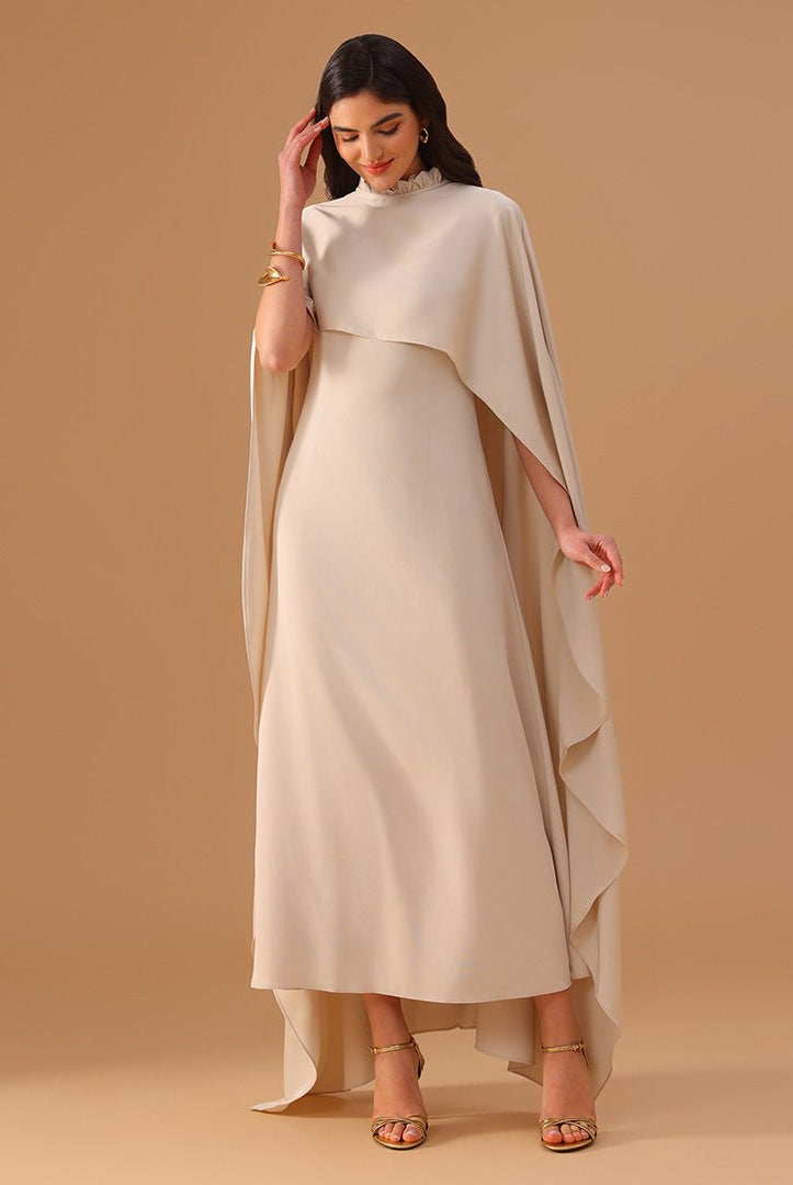 Crepe Kaftan with Satin Overlay - shopaleena