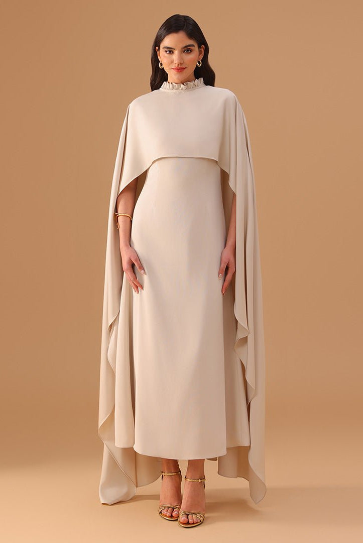 Crepe Kaftan with Satin Overlay - shopaleena