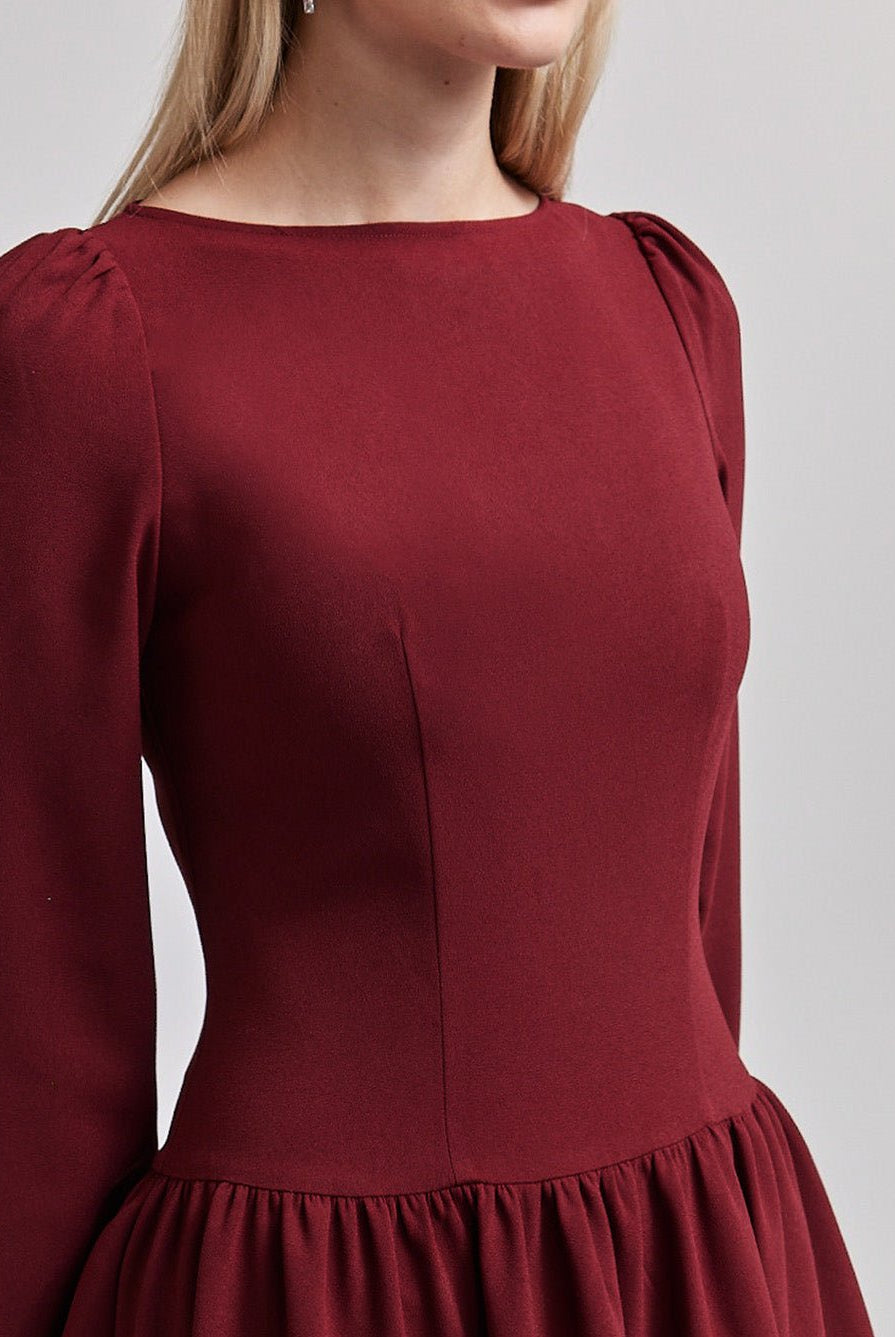 Crepe Long Sleeve A - line Maxi Dress - shopaleena