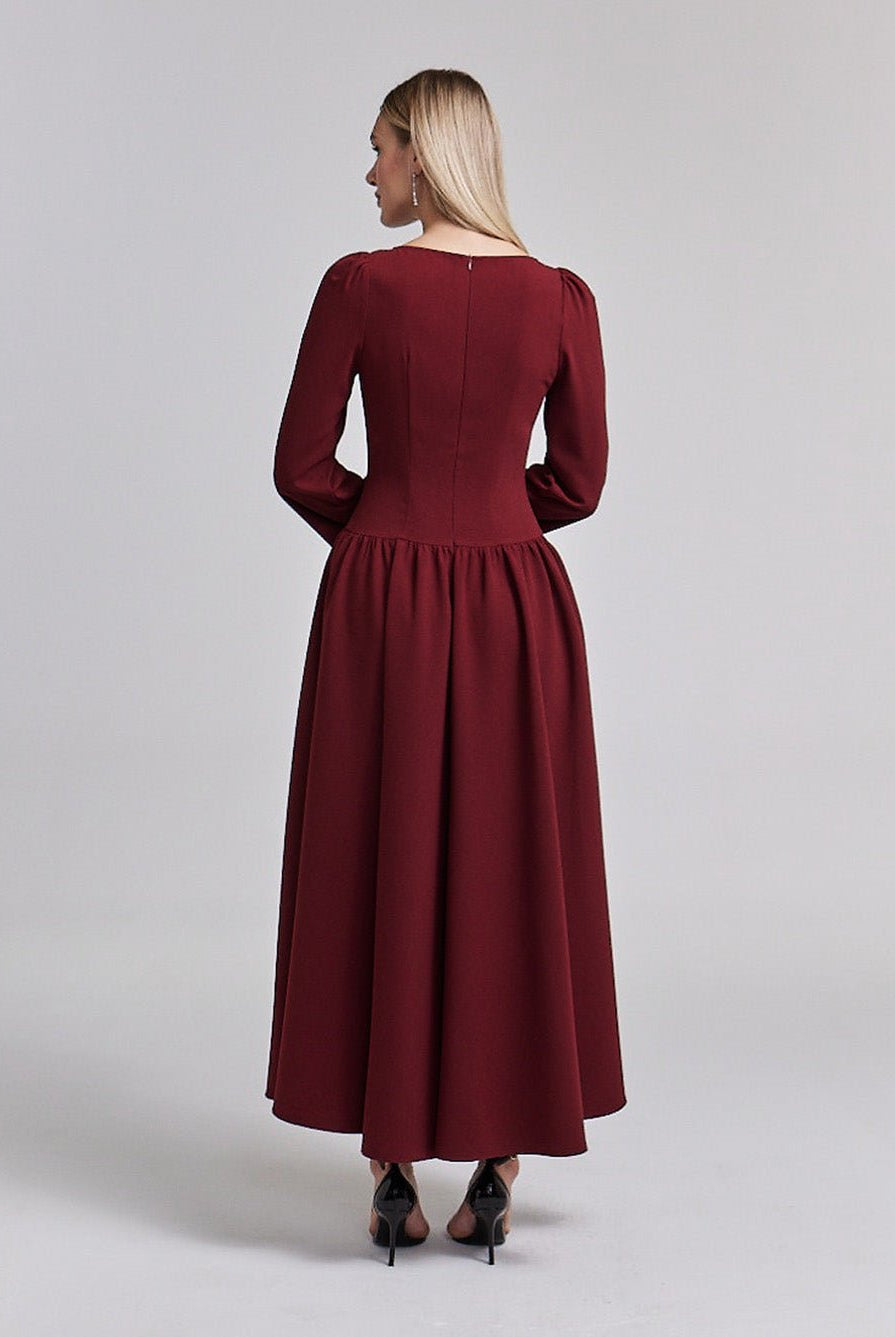 Crepe Long Sleeve A - line Maxi Dress - shopaleena