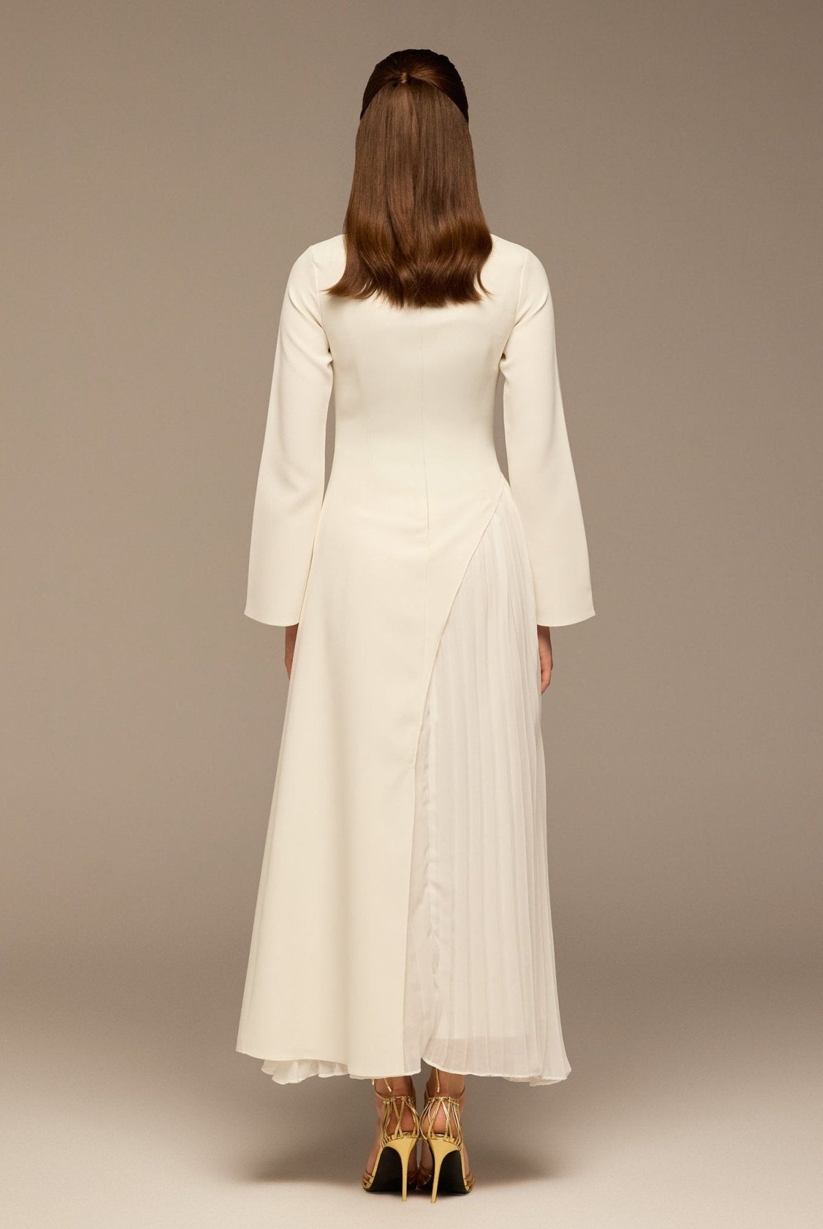 Crepe Maxi Dress with Side Pleated Panel - shopaleena