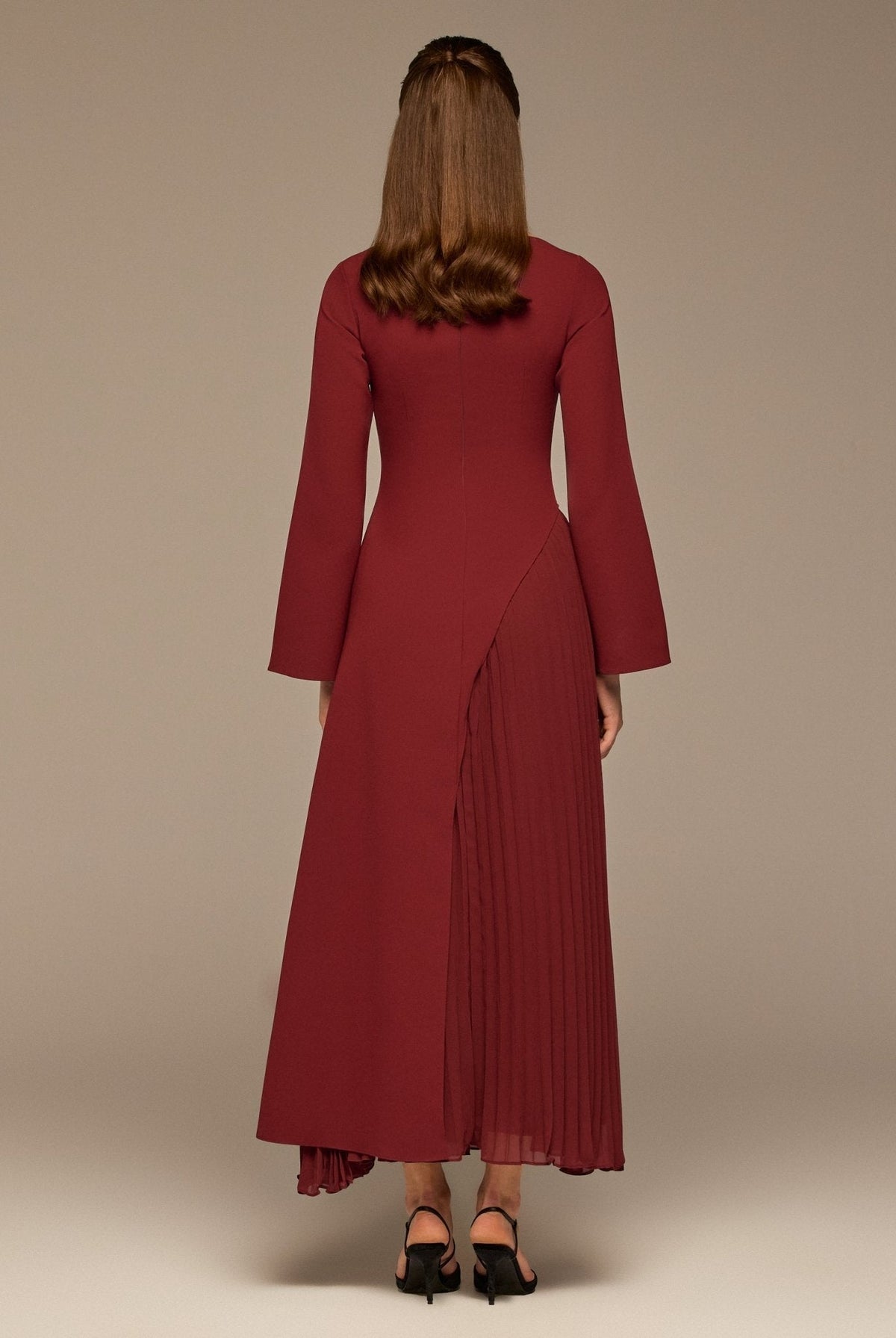 Crepe Maxi Dress with Side Pleated Panel - shopaleena
