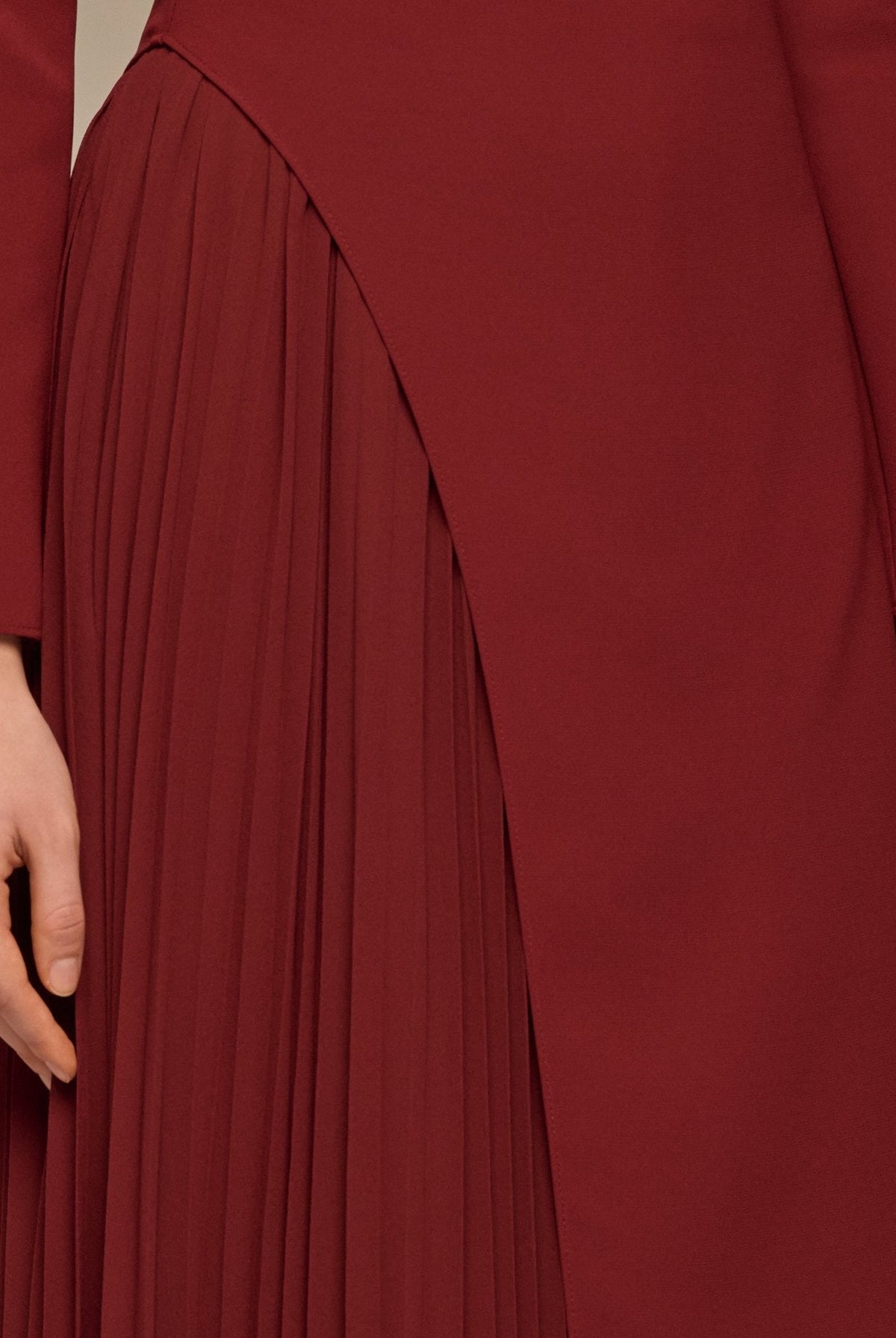 Crepe Maxi Dress with Side Pleated Panel - shopaleena