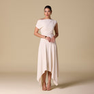 Crepe Off Shoulder Asymmetric Midi Dress - shopaleena