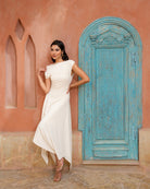 Crepe Off Shoulder Asymmetric Midi Dress - shopaleena