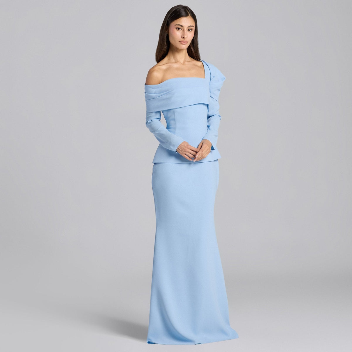 Crepe Off Shoulder Draped Maxi Dress - shopaleena