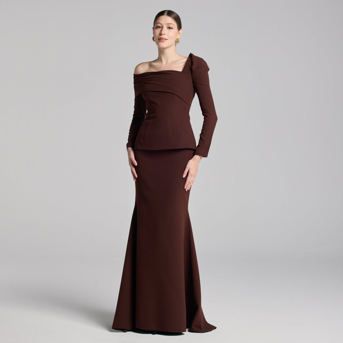 Crepe Off Shoulder Draped Maxi Dress - shopaleena