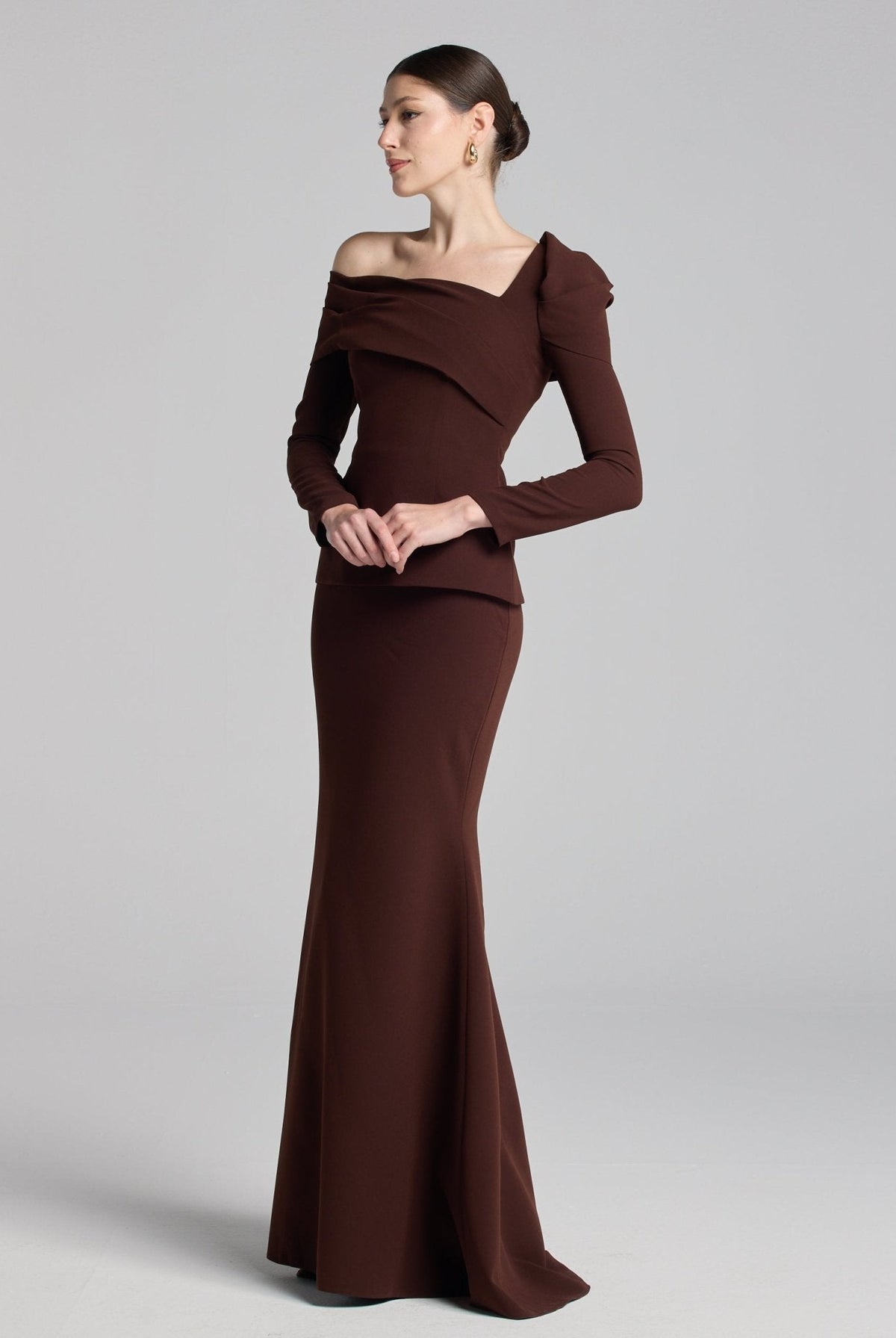 Crepe Off Shoulder Draped Maxi Dress - shopaleena