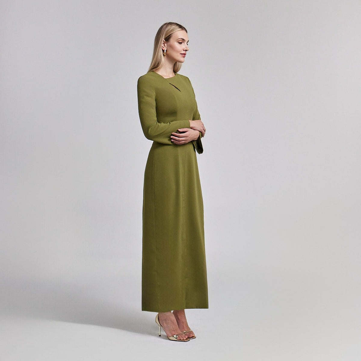 knee length dresses for ladies Khaki Long Sleeve Irene Mini Dress main image 0