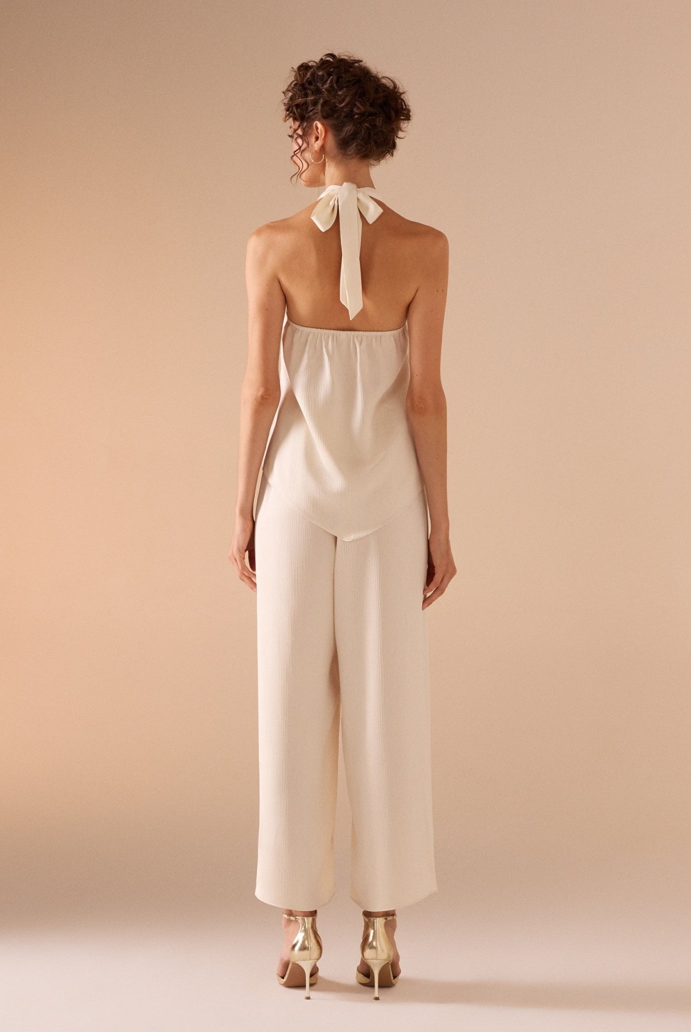 Crinkled satin Halter Neck Top - shopaleena