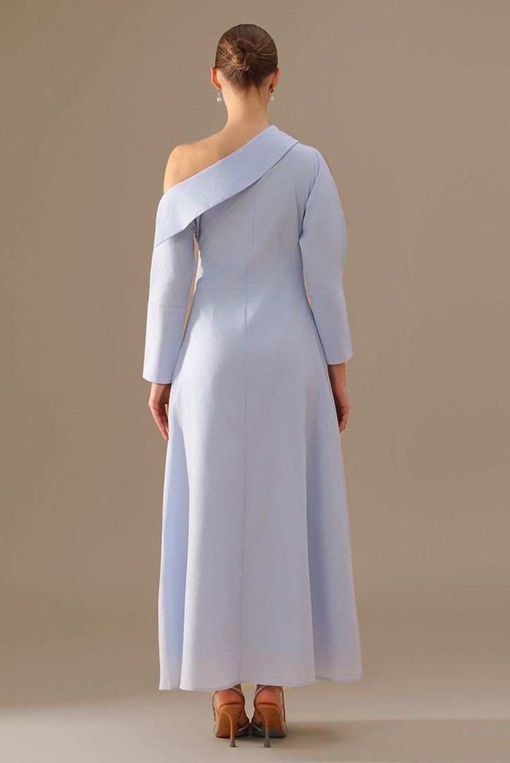 Cut - out Sleeve Linen one - shoulder dress - shopaleena