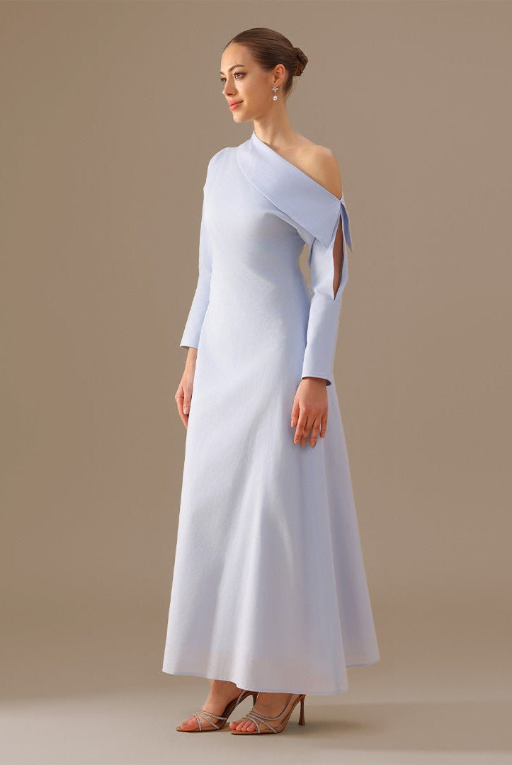 Cut - out Sleeve Linen one - shoulder dress - shopaleena