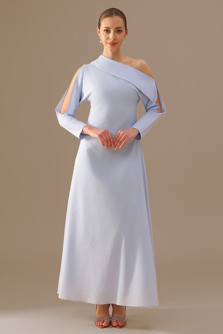 Cut - out Sleeve Linen one - shoulder dress - shopaleena