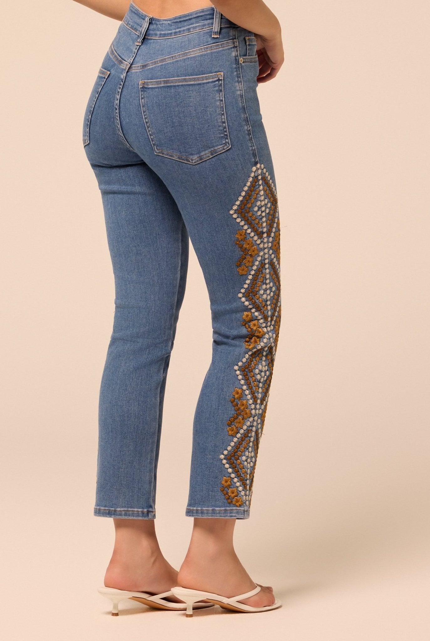 Dark Blue Embroidered Straight Leg Jeans - shopaleena
